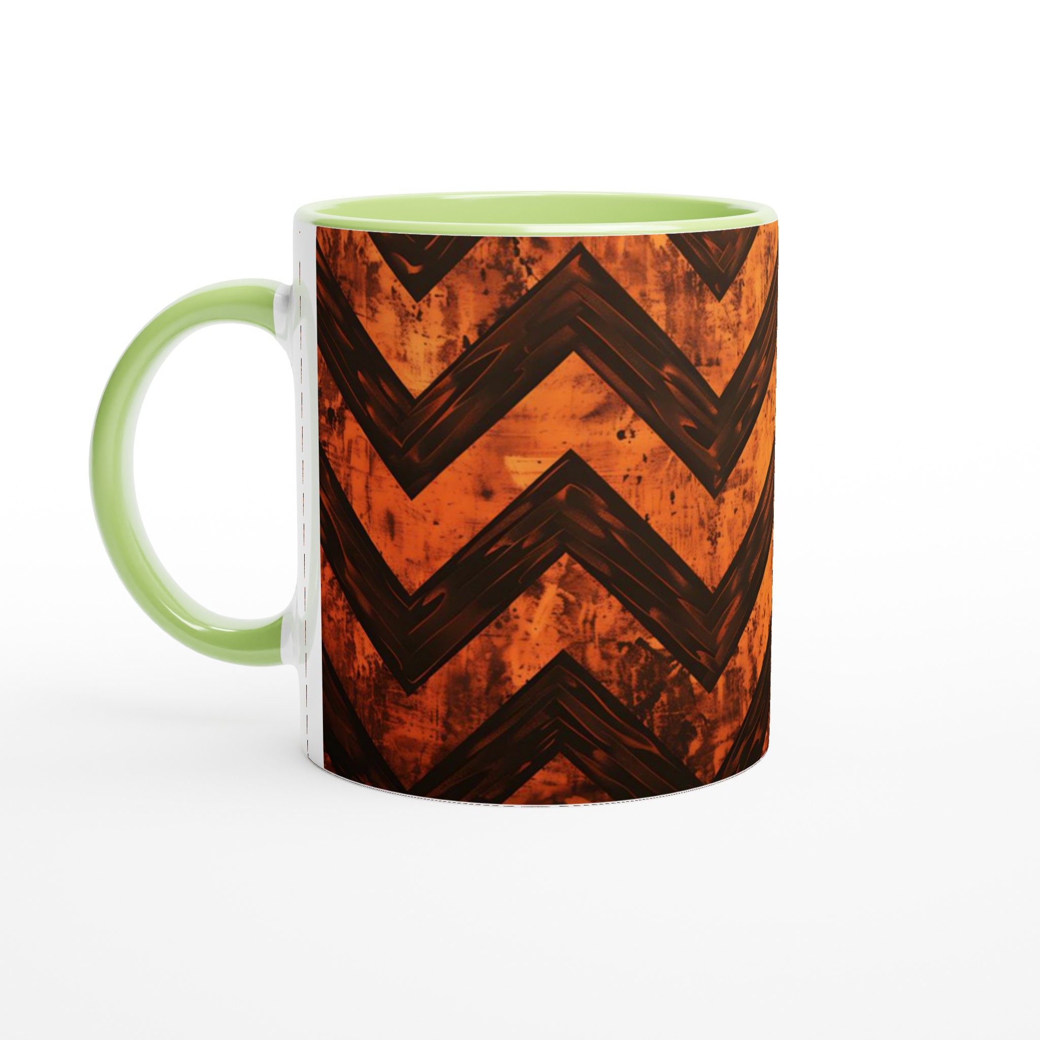 Vit 11oz keramisk mugg med djärvt orange och svart zigzagmönster – välj mellan sju levande färger 7 ef4ae75f-5ad9-42df-a0d4-57f3528f6899