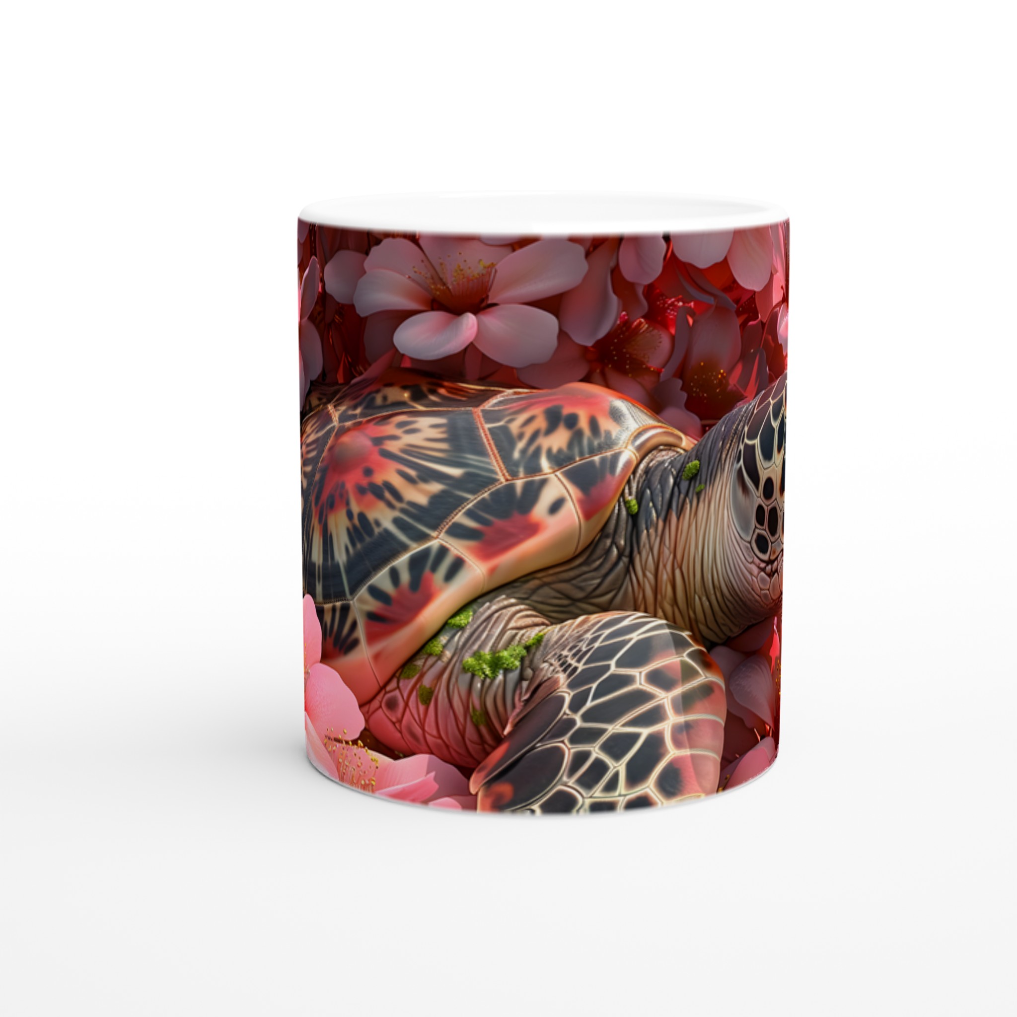 Förlora dig i våren: Sjösköldpadda bland körsbärsblommor - Vit 11oz keramisk mugg 8 efc4429c-898a-4fe2-9c35-c9d021284e8f