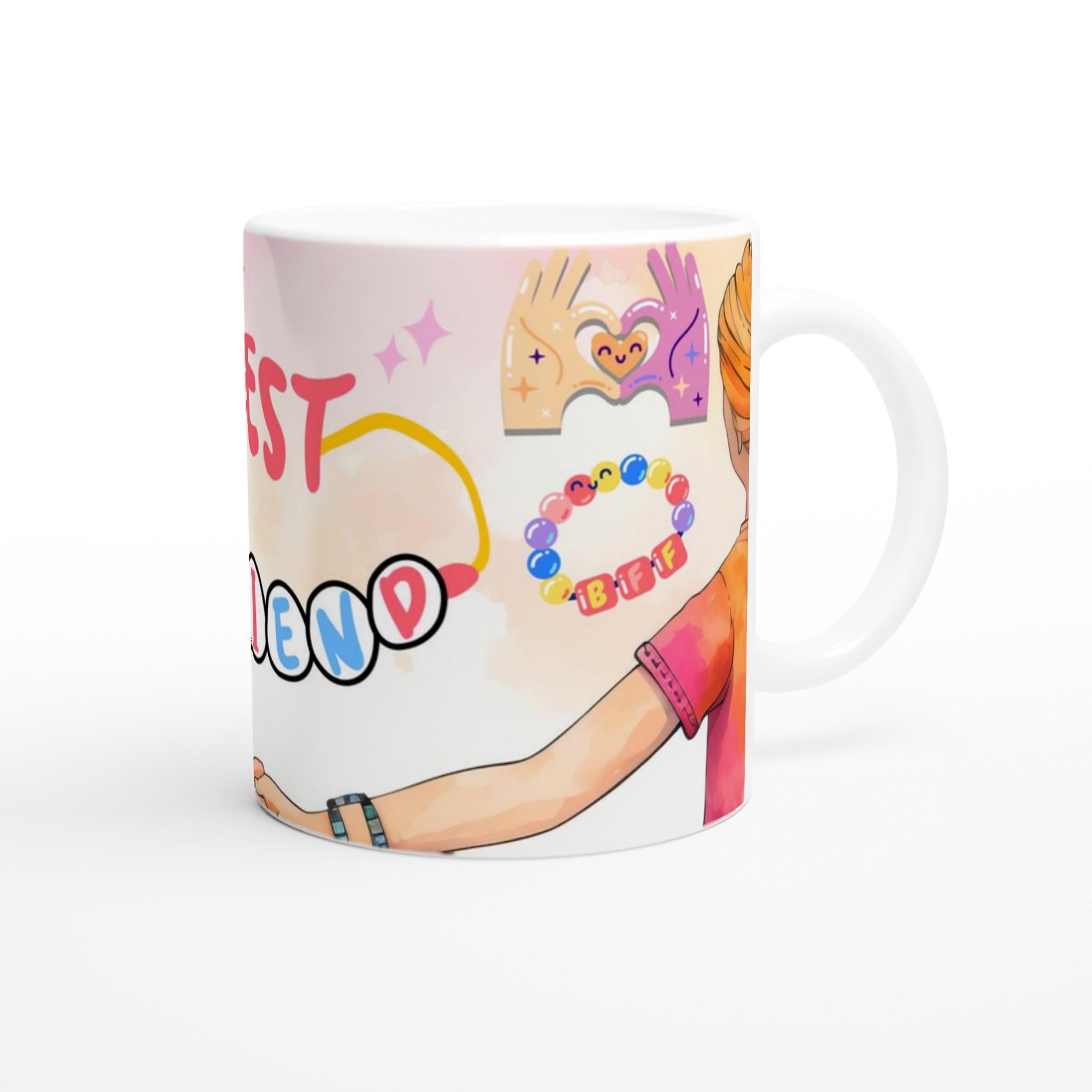 Vit 11oz keramisk mugg med färggrann BFF-illustration – välj mellan sju livfulla keramiska nyanser 9 efccc007-bda4-4941-acfb-754e71d663b8
