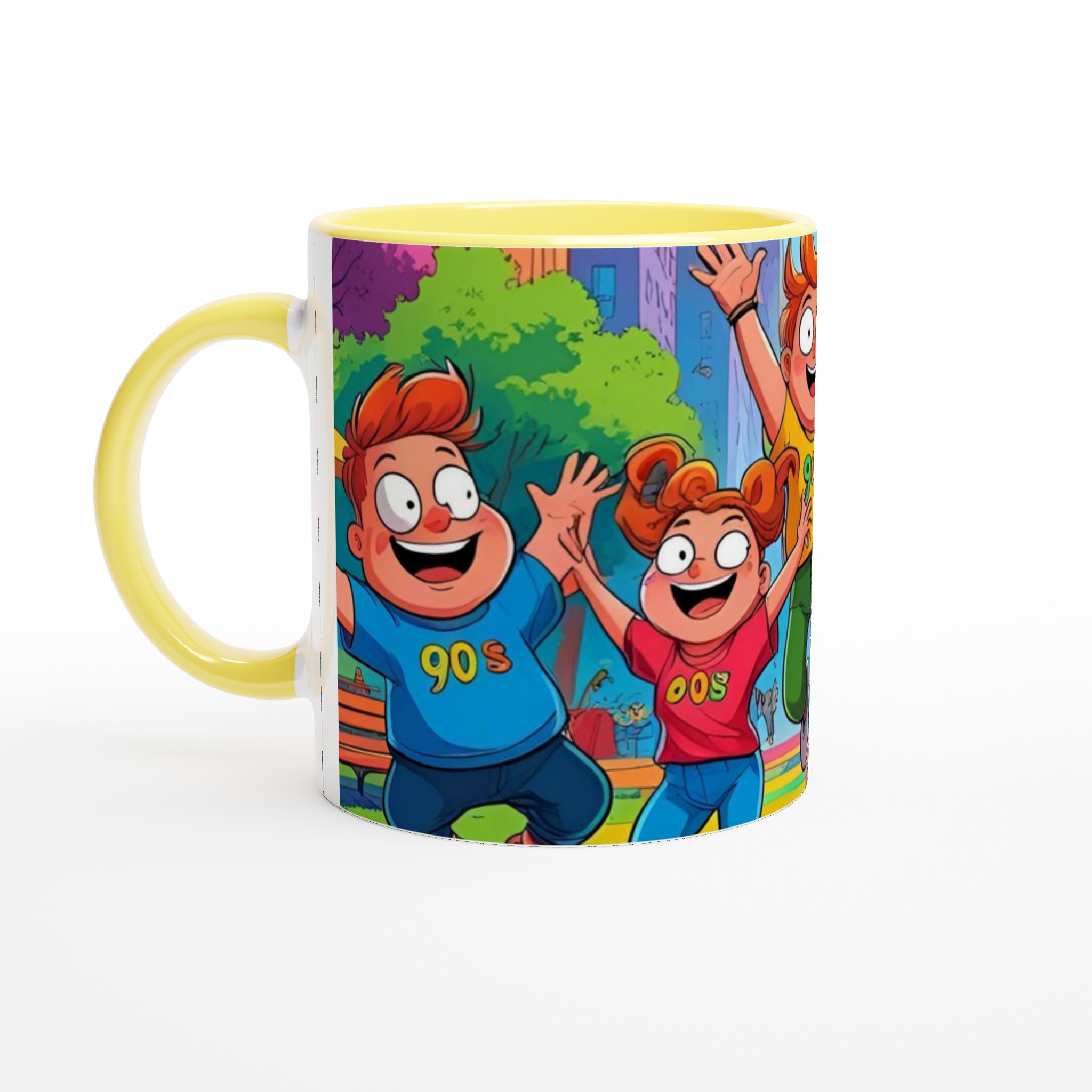 Vit 11oz keramisk mugg med färgstark, lekfull 90-talsinspirerad design – välj bland sju livfulla keramfärger 3 efcf1246-e969-486b-b2fb-ed150da5b143