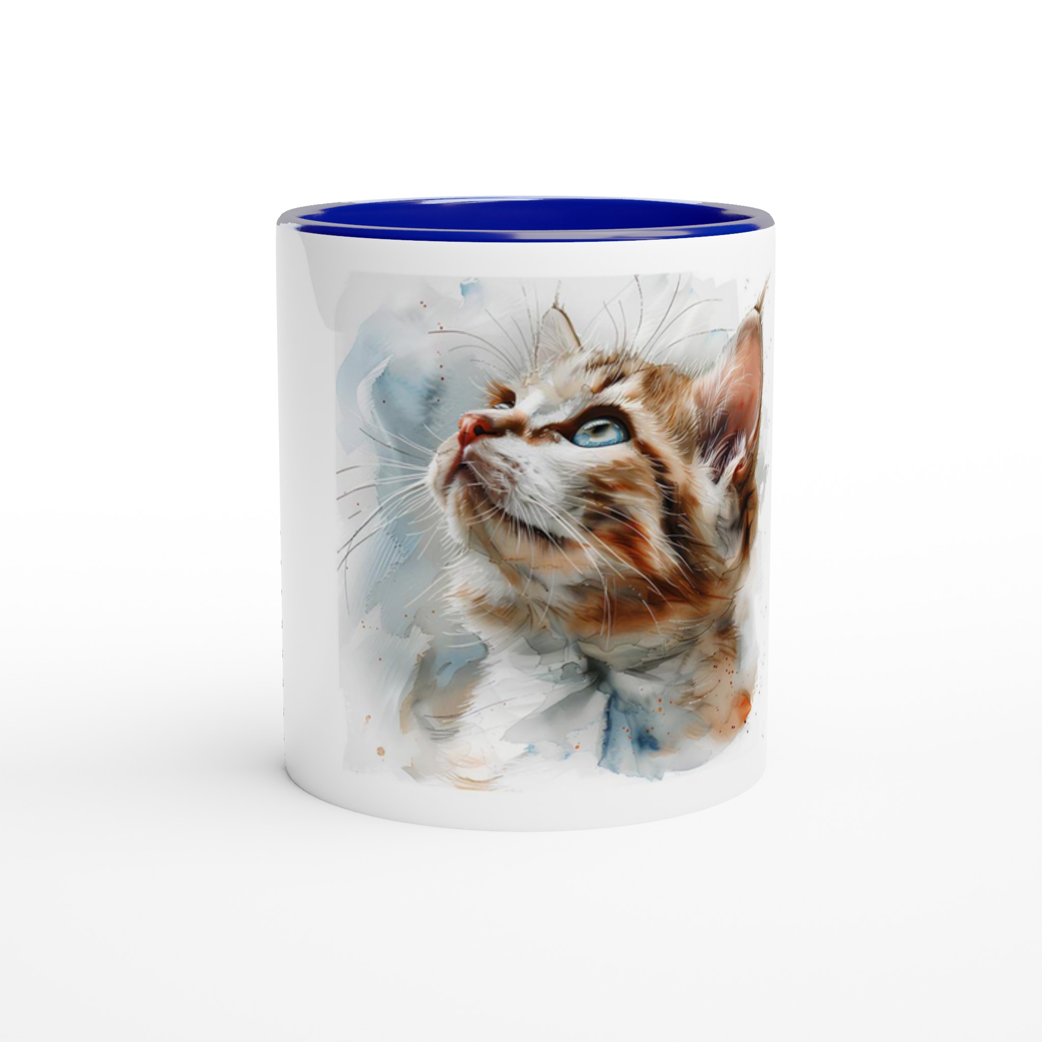 Curious Kitten Akvarell Keramikmugg - 11oz, Färgad Insida & Handtag i ditt val av 6 nyanser 5 eff85e78-4809-4190-ae06-3d1ec2833238