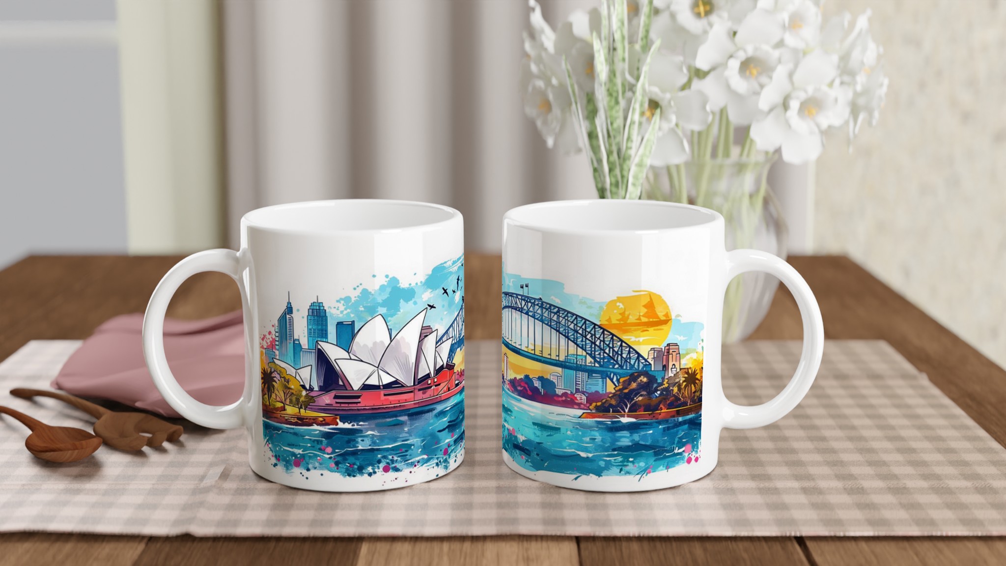 Sydney Skyline Akvarell Kaffemugg - En färgstark hyllning till Australien i ditt val av sju nyanser 10 f000edbd-26c4-42e6-be13-82ddec5f89b4