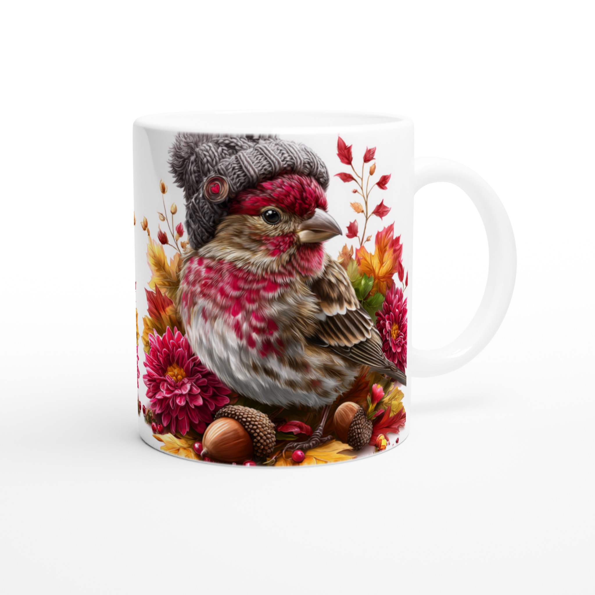 Vit 11oz keramisk mugg med höstfågelmotiv – välj din favoritfärg för vardagsmys 9 f01537e5-b4ac-4960-9548-4e6fab8fadef