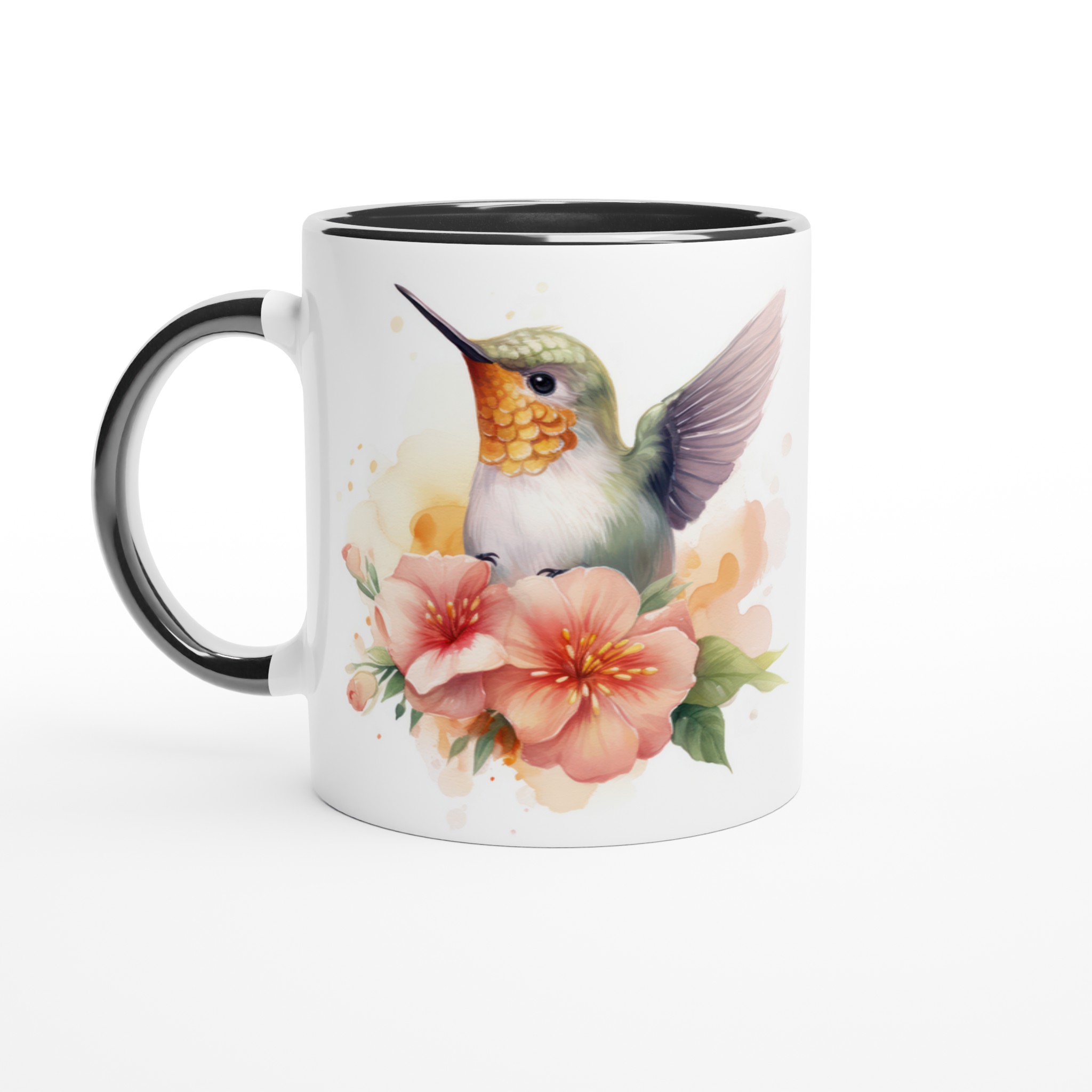 Vit 11oz keramisk mugg med blomstrande kolibri i mjuka pastellfärger – välj din favoritfärg 4 f027ca1f-c371-4e35-a344-24ee0b2c3dc1