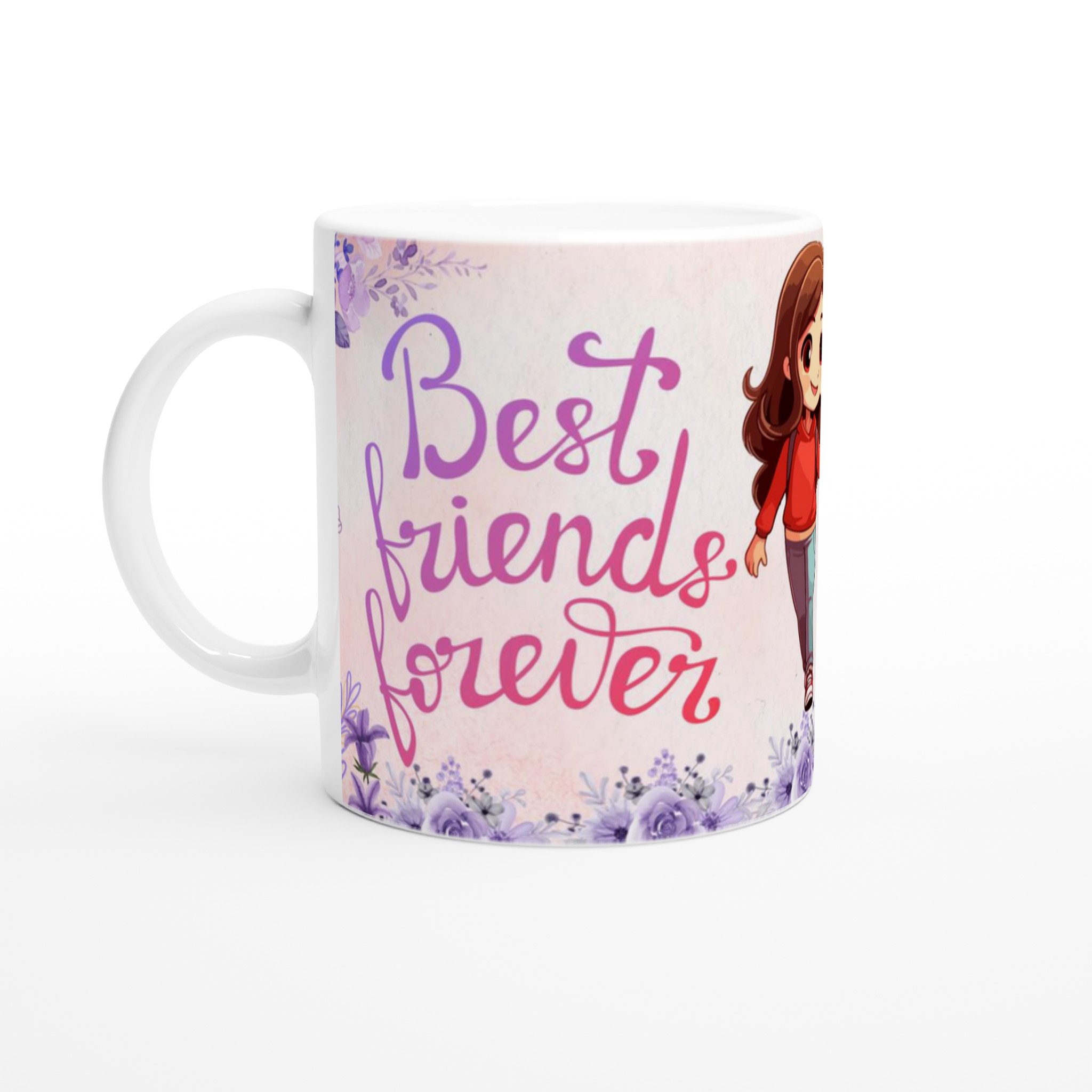 Vit 11oz keramisk mugg med charmigt bästa vänner-motiv i mjuka pastellfärger 1 f045d6ef-cdfb-4798-94a8-fd4d616984b1