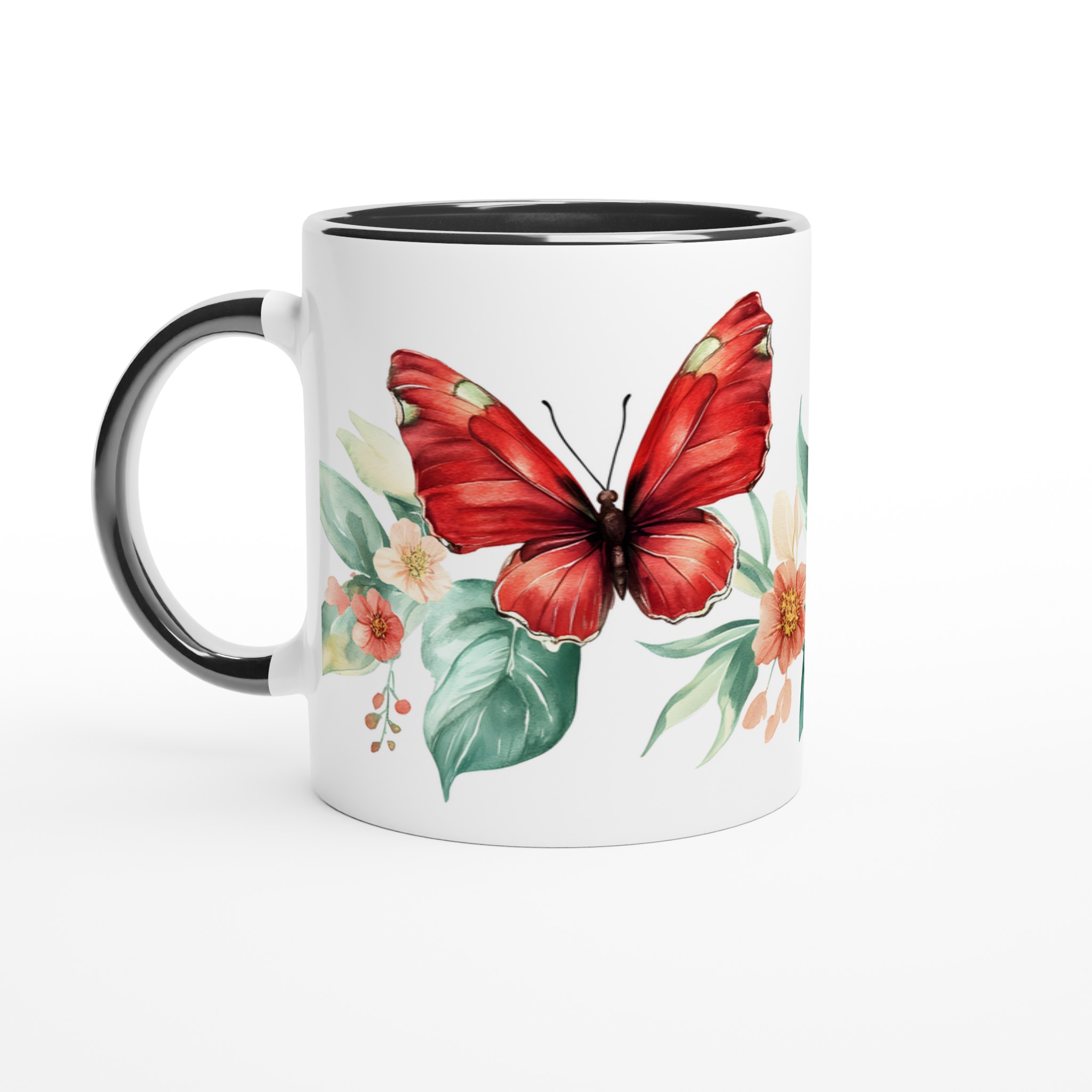 Fjärilsmugg - Akvarellblommor & Röda Fjärilar 11oz Keramisk Mugg 4 f0659ff4-e5fc-4ea6-963e-207130e051fd
