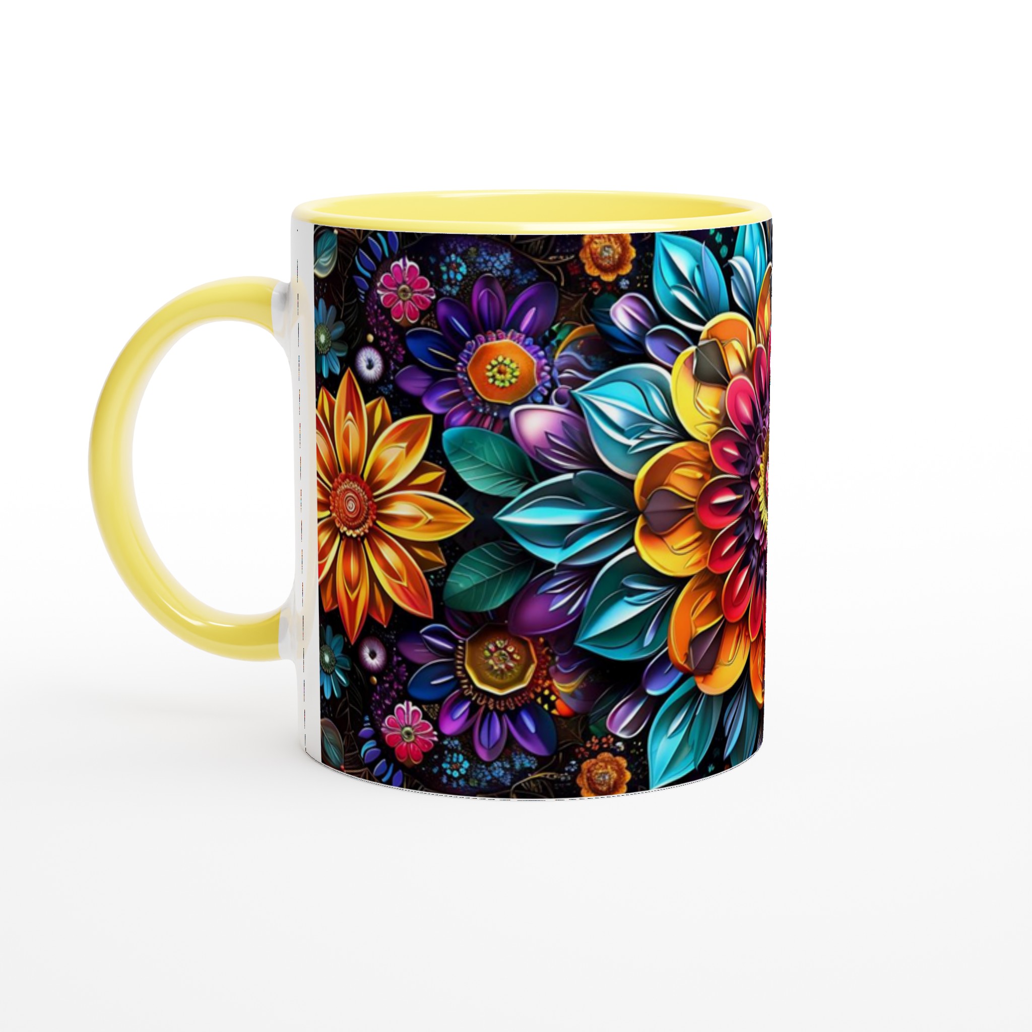 Mångfärgad Floral 11oz Keramisk Mugg – Konstfullt Tryck, Välj Bland Flera Färger 3 f08d2b4e-5d9a-4005-89e0-25ddec779945