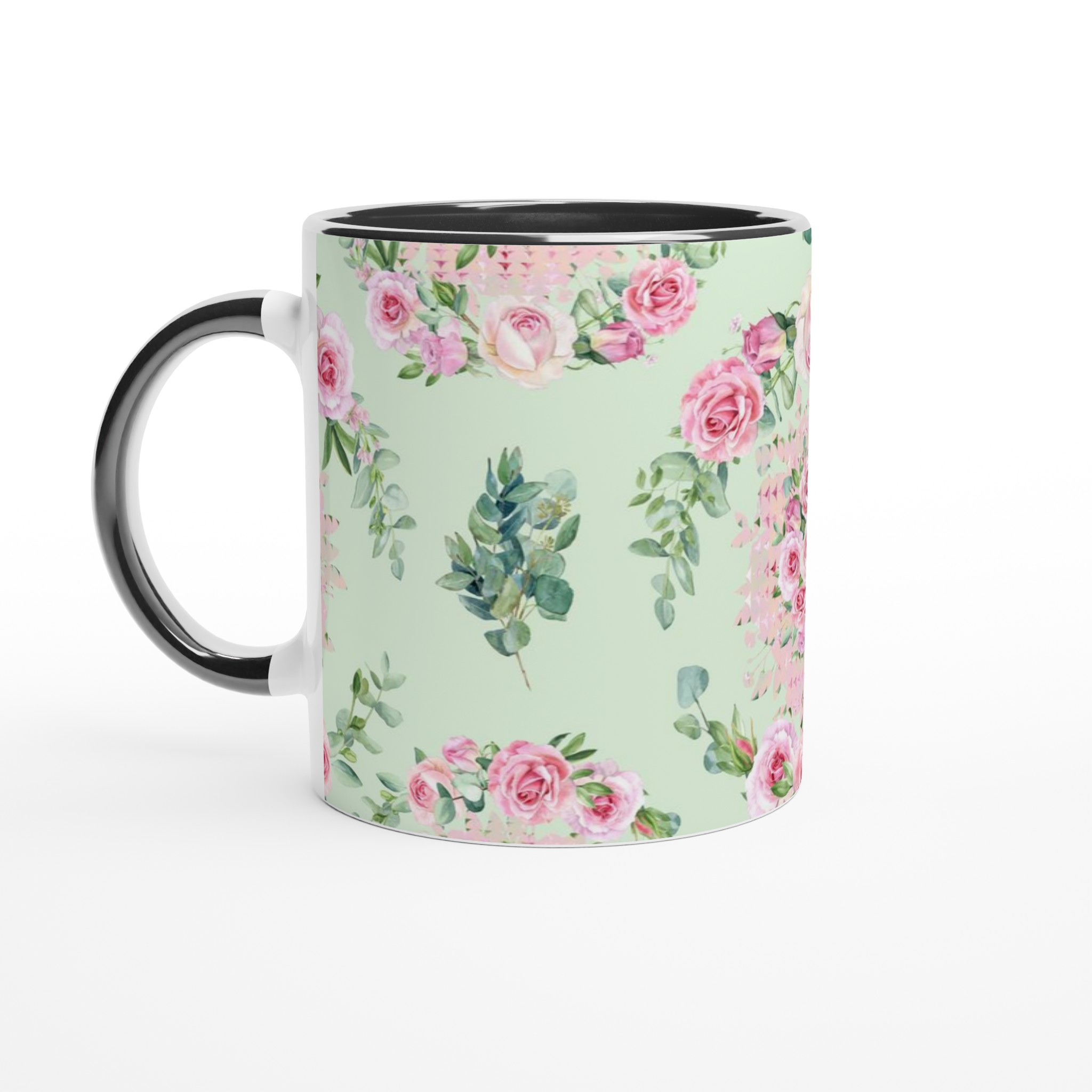 Vit 11oz keramisk mugg med romantiskt blomstertryck i mjuka pasteller 4 f0abd4f6-aed8-4079-a12d-482607d47004
