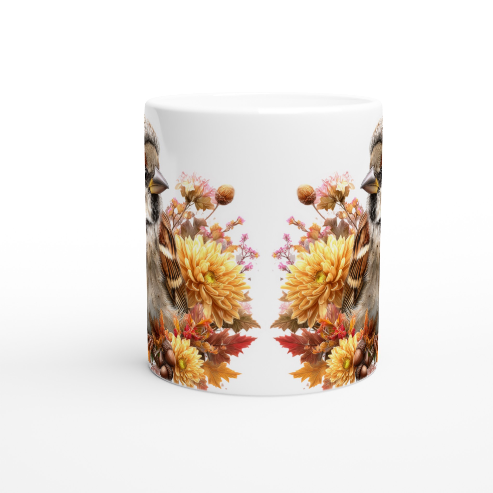 Vit 11oz keramisk mugg med charmigt sparvmotiv och valfri färgpalett 8 f0b9386f-cea9-4c95-81c2-fa05730f9a82