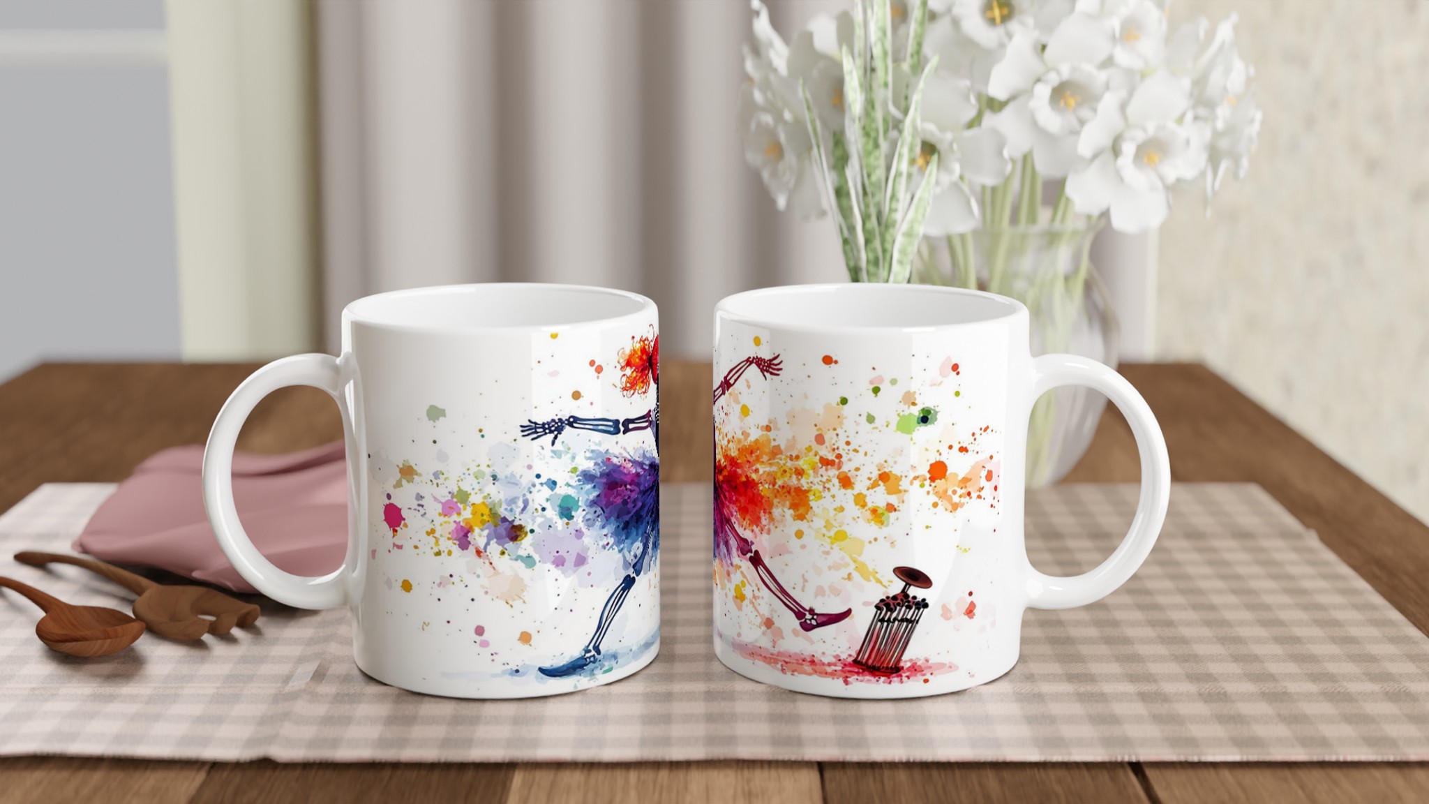 Dansande Skelett Mugg – Färgsprakande Akvarell Keramikmugg för kaffe, te & glädje, välj din färg! 10 f0c5762d-db4e-4a54-894d-6b4b2c0c3aee