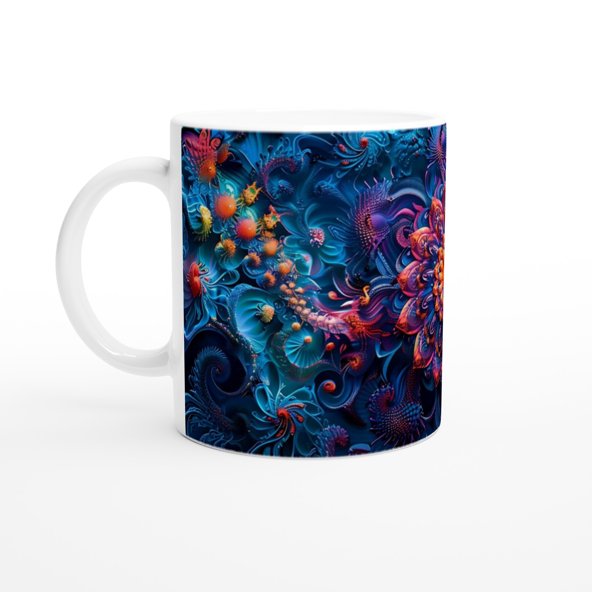Kosmisk Blomsterprakt Keramikmugg – En Explosion av Färg och Mytisk Design (11oz) 1 f0efe3b7-7674-4fae-b322-3d4a077f8791