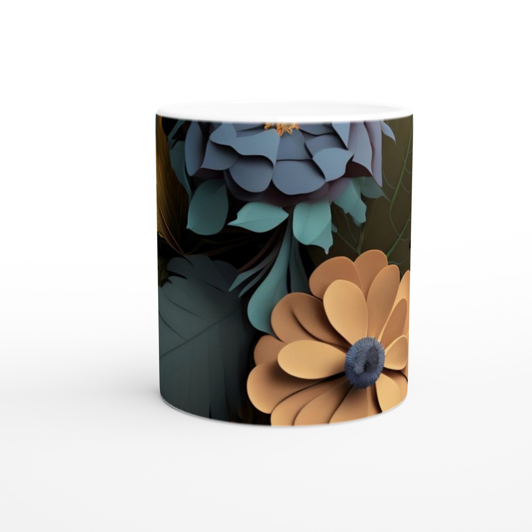 Vit 11oz keramisk mugg med blomsterdesign i varma, sofistikerade toner – välj bland sju livfulla färger 8 f13059a4-0c09-4724-8b10-a2ddc0d1316a
