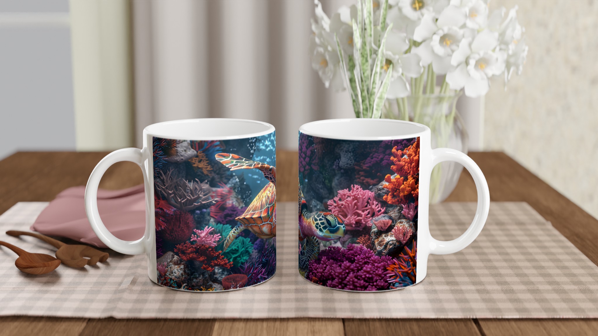 Oceanisk Prakt Keramikmugg – Färgglad Havssköldpadda med Koraller i Valfri Kulör 11oz 10 f13080b3-b320-4e15-84e3-037759f016a1