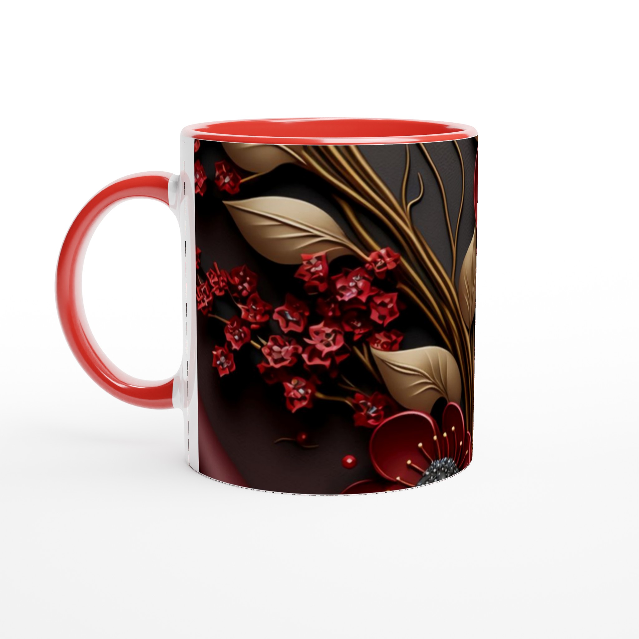 Vit 11oz keramisk mugg med elegant röd och guld blommönster – välj bland sju stilfulla färger 5 f1400c35-990a-4f63-abc6-97562827a48f