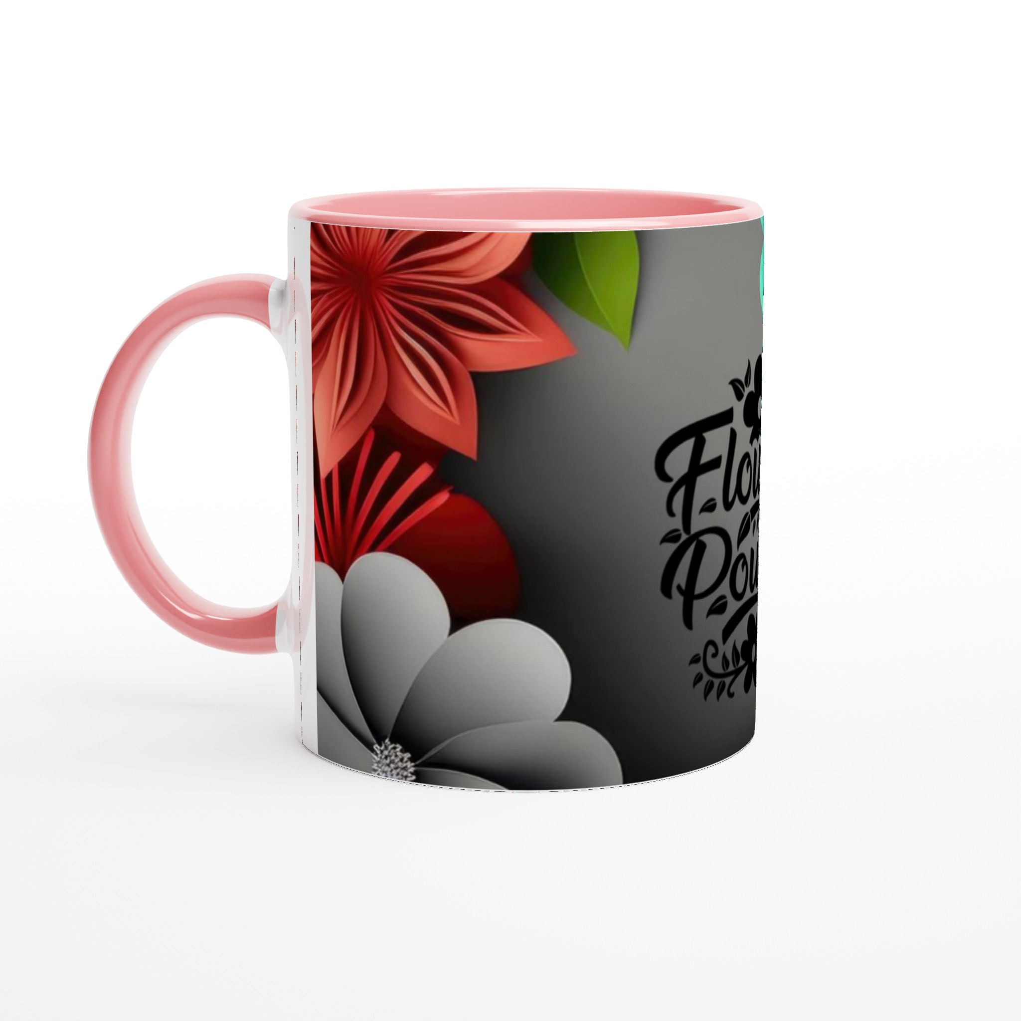 Vit 11oz keramisk mugg med blomsterkraft – välj din favoritfärg bland sju keramiska nyanser 6 f1d59383-451d-46c0-bfd7-3f5170ee2e54