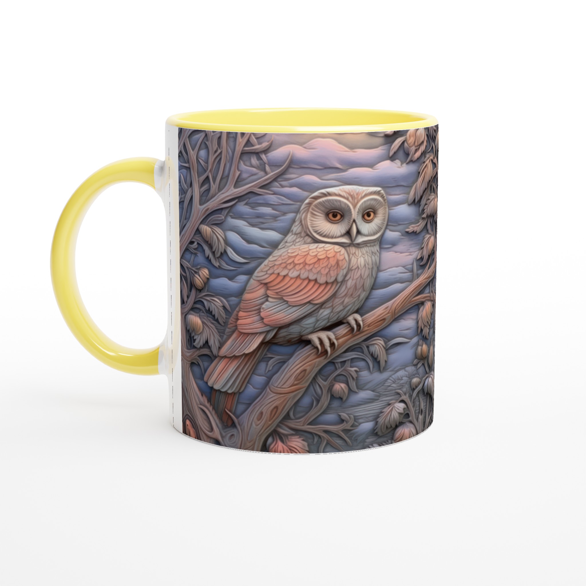 Vit 11oz keramisk mugg med konstnärligt ugglemotiv i mjuka pastelltoner – välj din favoritfärg 3 f1fa16f3-99b7-40f2-b2bc-1f918e7ce06c