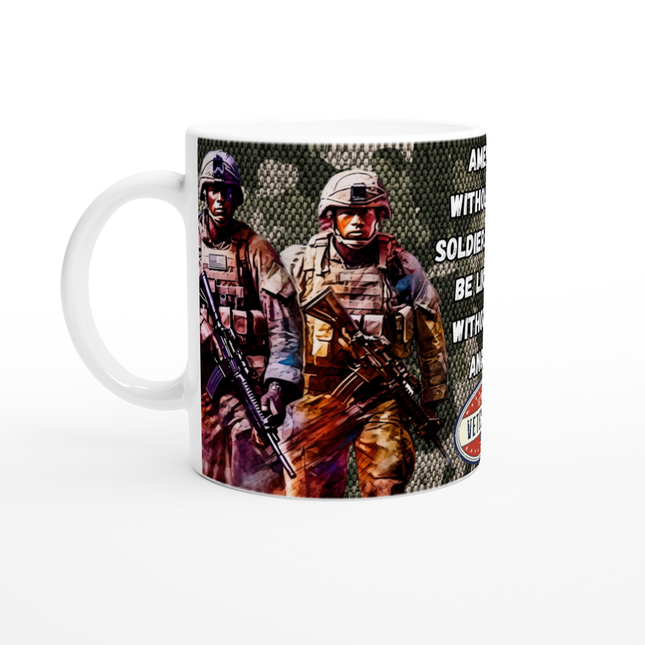 Vit 11oz keramisk mugg med patriotisk soldatmotiv – välj bland sju levande keramfärger 1 f267c87a-3c43-48ab-bce0-2209bc7b4ffa