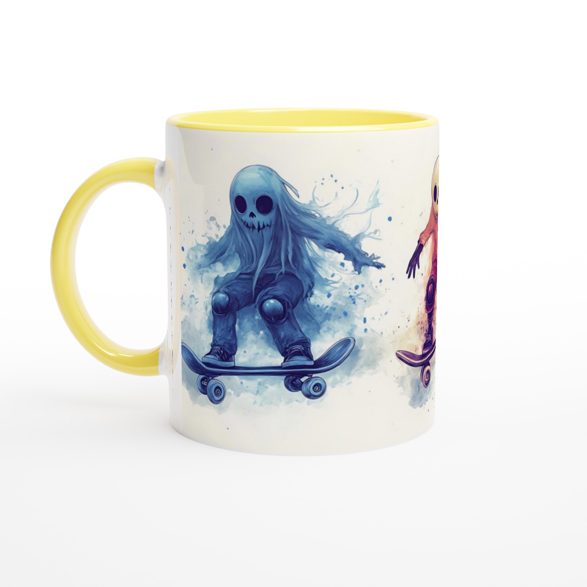 Skate Ghost Watercolor Mug - Spooky Skater Design in Vibrant Hues, 11oz Keramisk Mugg 3 f26adfd8-858d-43ff-92b1-6771f7d782d2