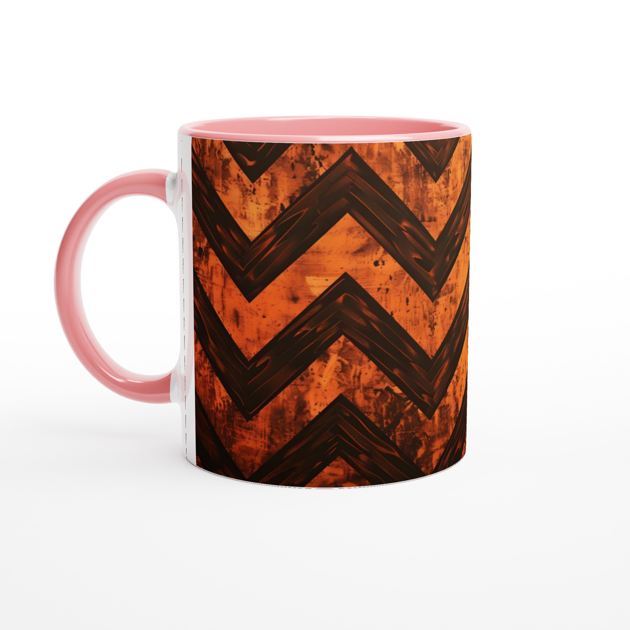 Vit 11oz keramisk mugg med djärvt orange och svart zigzagmönster – välj mellan sju levande färger 6 f2707bc6-662e-4272-8bca-9daab5899e8c