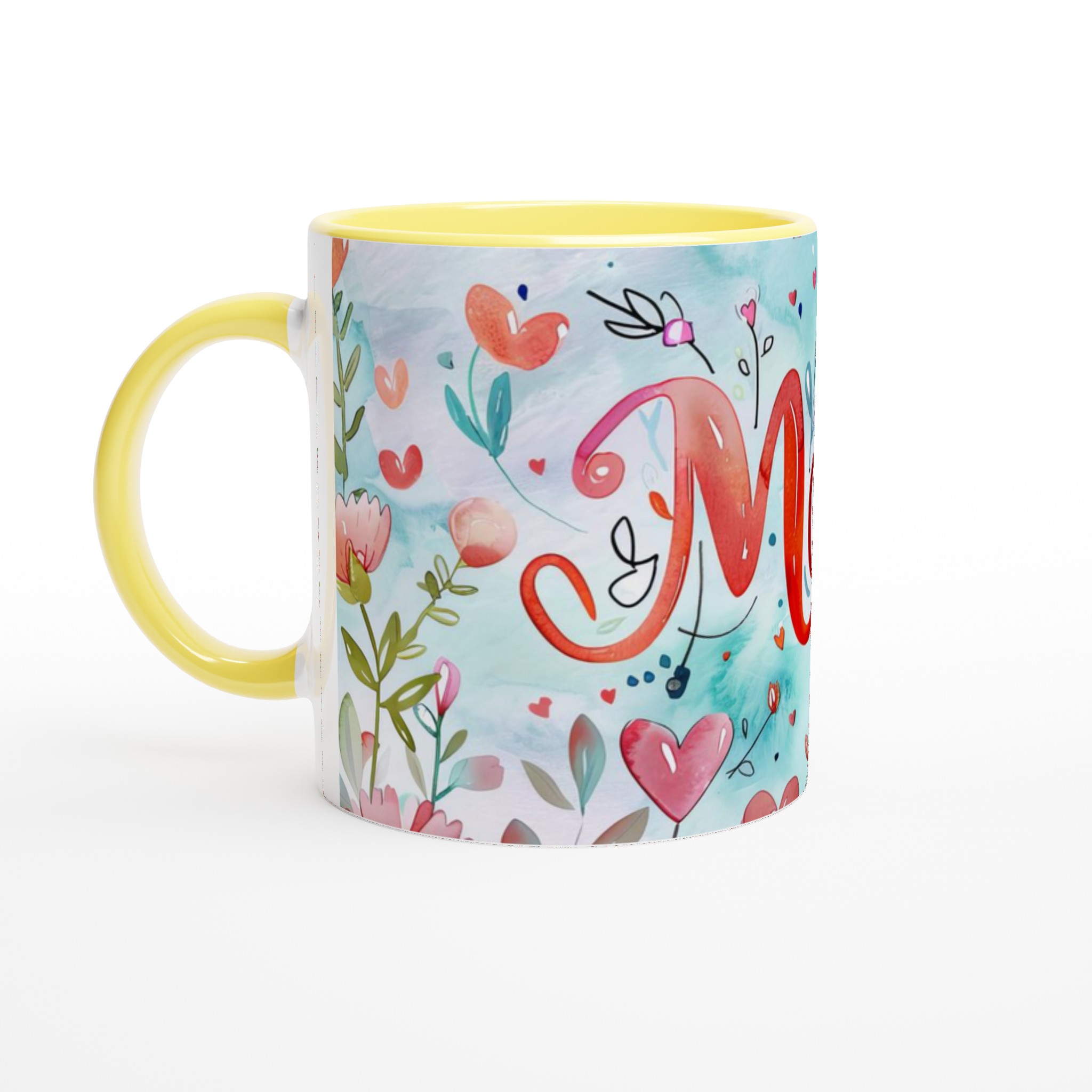 Charmig Vit 11oz Keramisk Mugg med Blomstrande 'Mom'-Design i Varma Röda Toner 3 f2750166-0ed7-4bf2-aec8-be7a5add3696