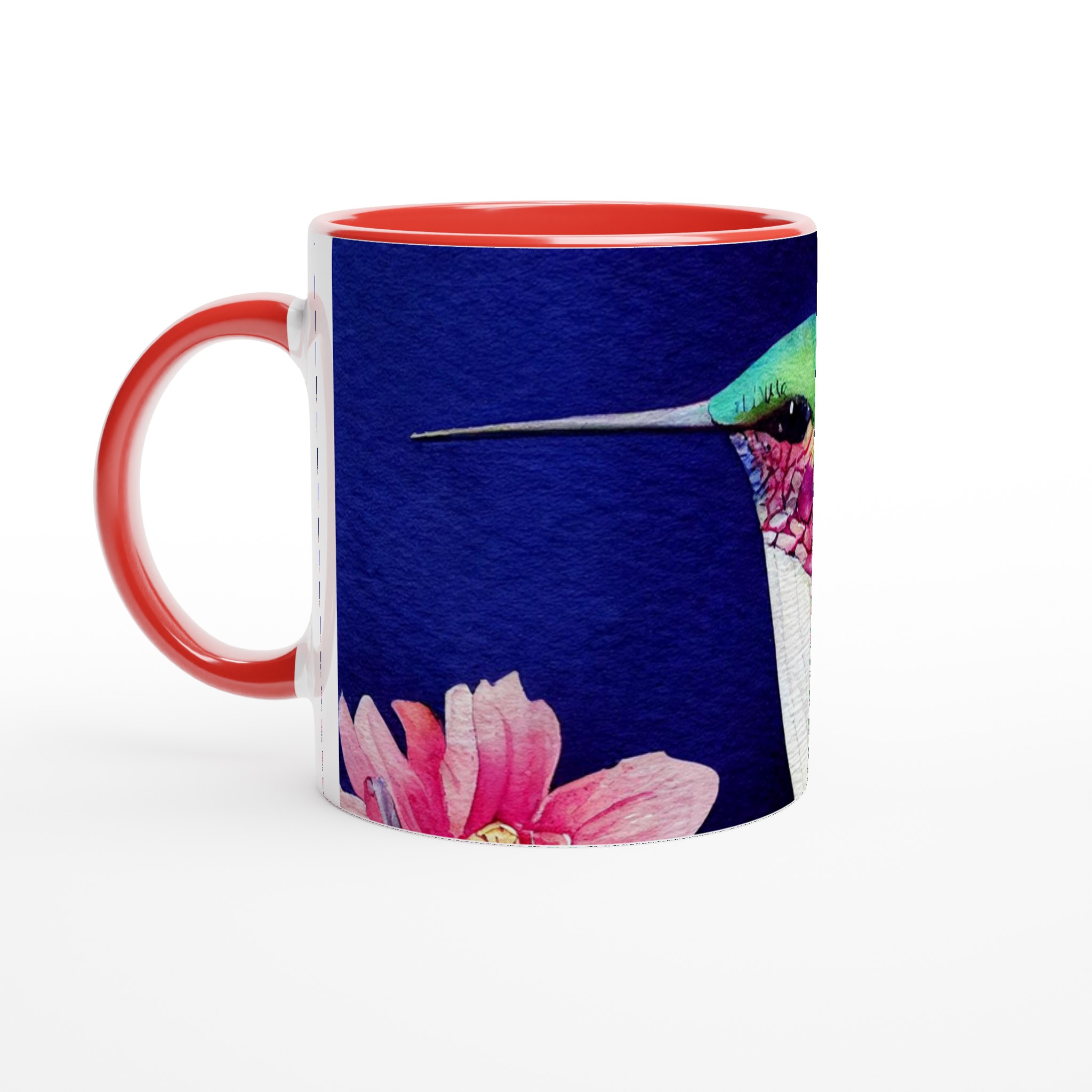 Vit 11oz keramisk mugg med färgstarkt kolibri- och blomtryck i ditt val av sju unika keramfärger 5 f2b5d4ee-20ed-4978-8e0f-971286033c3f