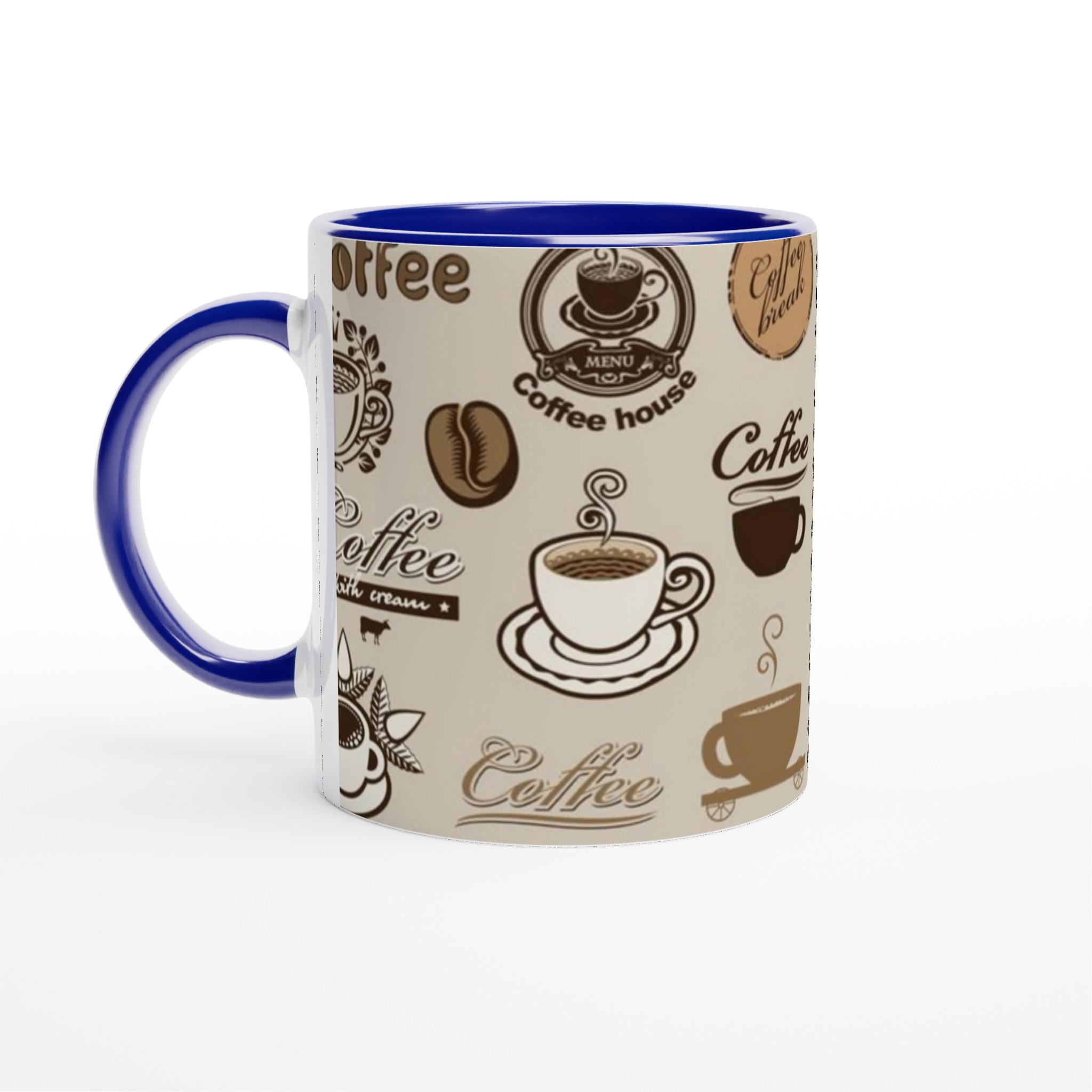 Vit 11oz keramisk mugg med klassiska kaffemotiv i bruna toner – välj bland sju färger 2 f3115ecf-8eba-49e1-85b5-0b212e7617e8