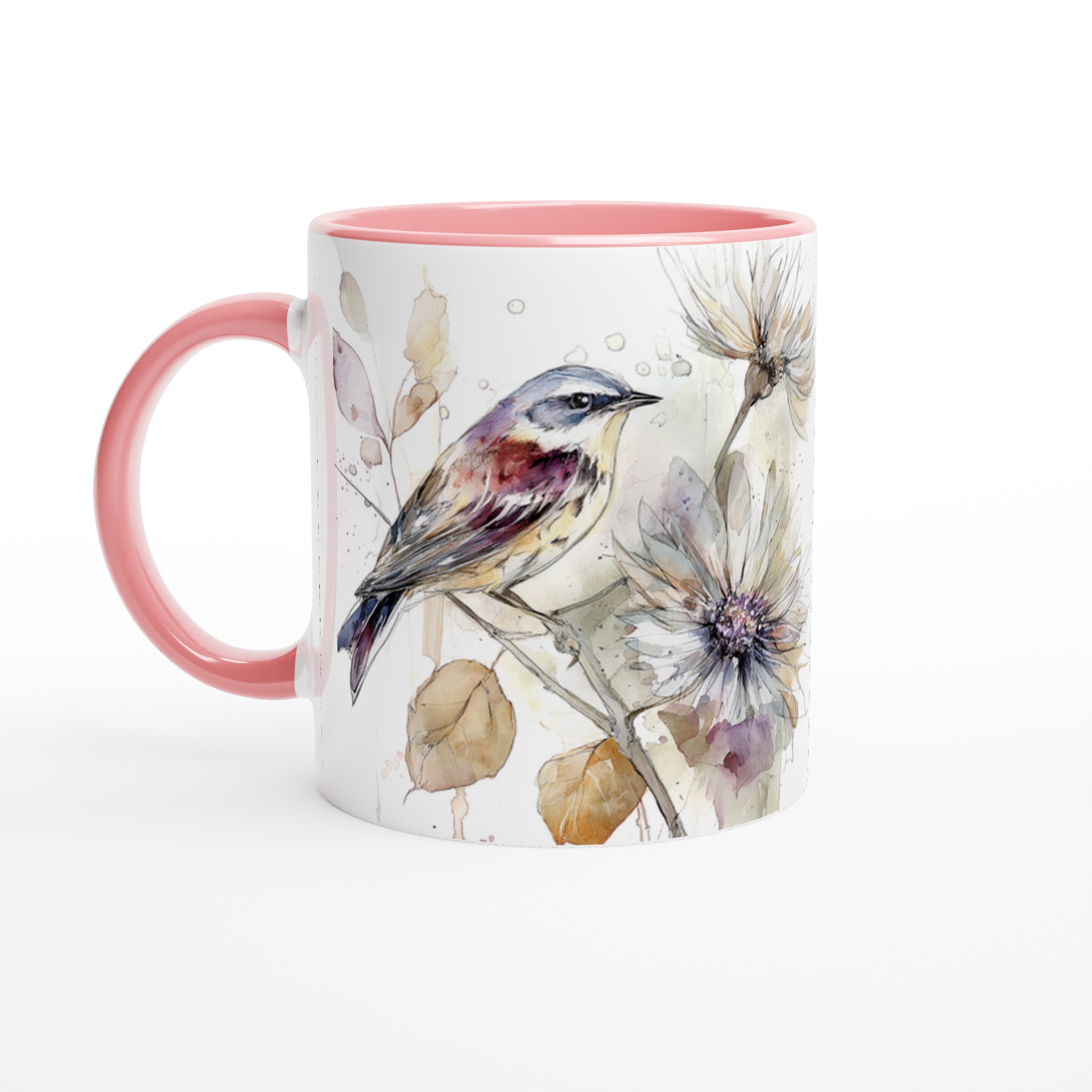 Vit 11oz keramisk mugg med elegant akvarellfågel och blommor – välj bland sju vackra färger 6 f324e2f7-7826-4939-9805-3bc55dd75572