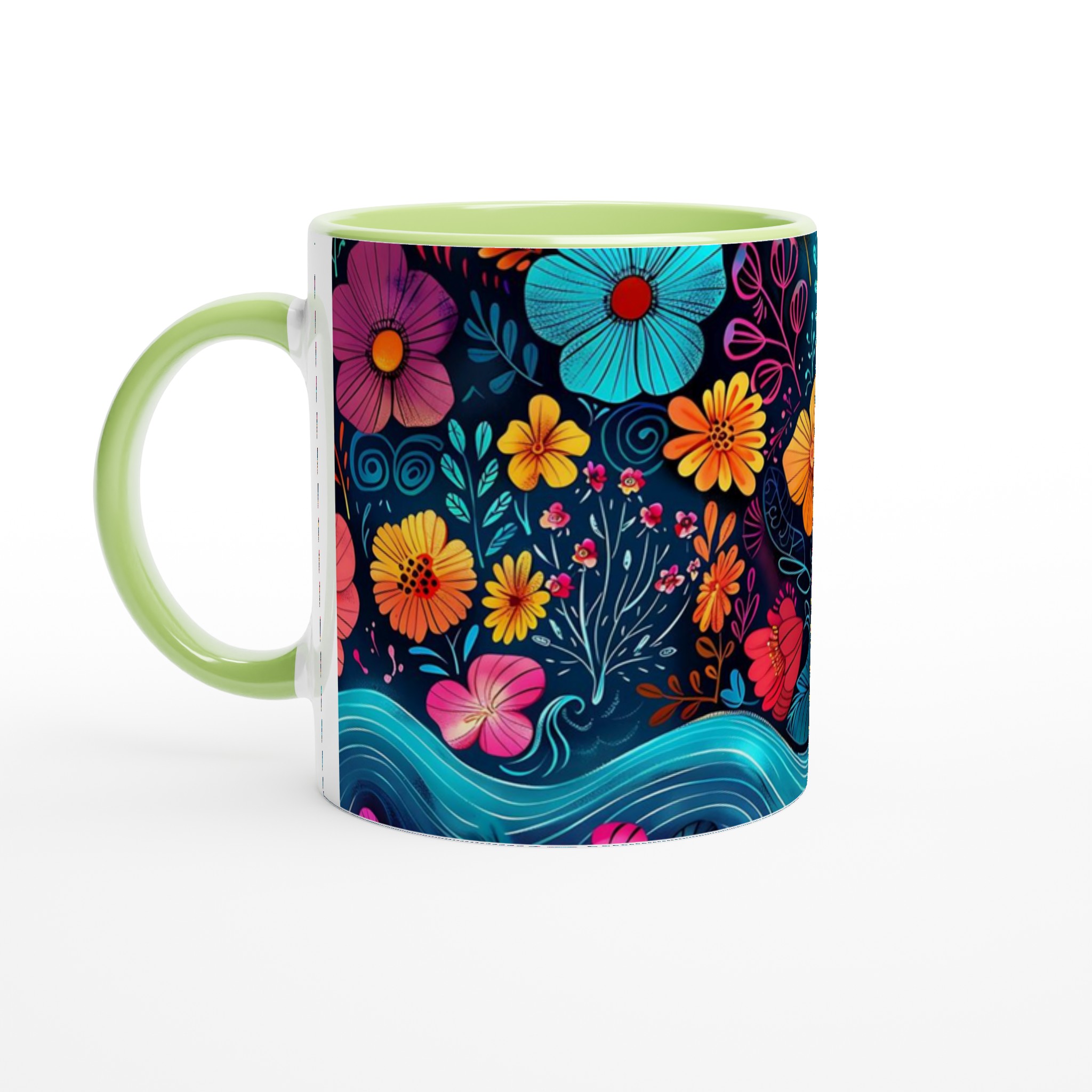 Färgsprakande Blomstermugg – 11 oz Keramikmugg i Ditt Val av Färg 7 f346d674-4db8-4a6b-add6-c8ace7de253a