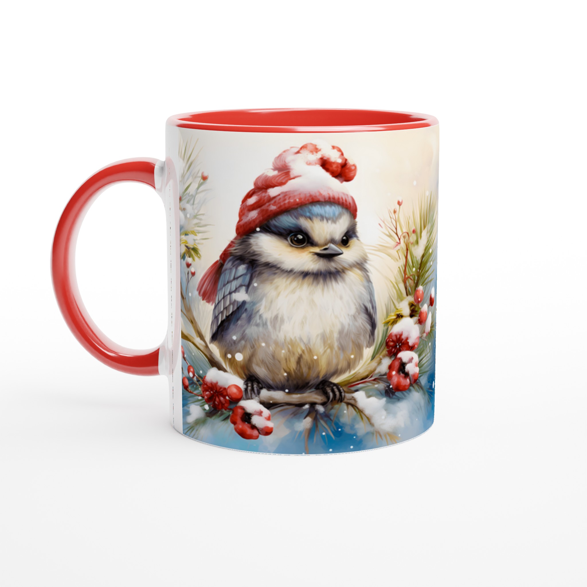 Vinterfågel Keramikmugg - Charmig design med tomteluva och snöiga bär, tillgänglig i 7 färger 5 f362a116-6155-4c09-b70e-681986fab63c