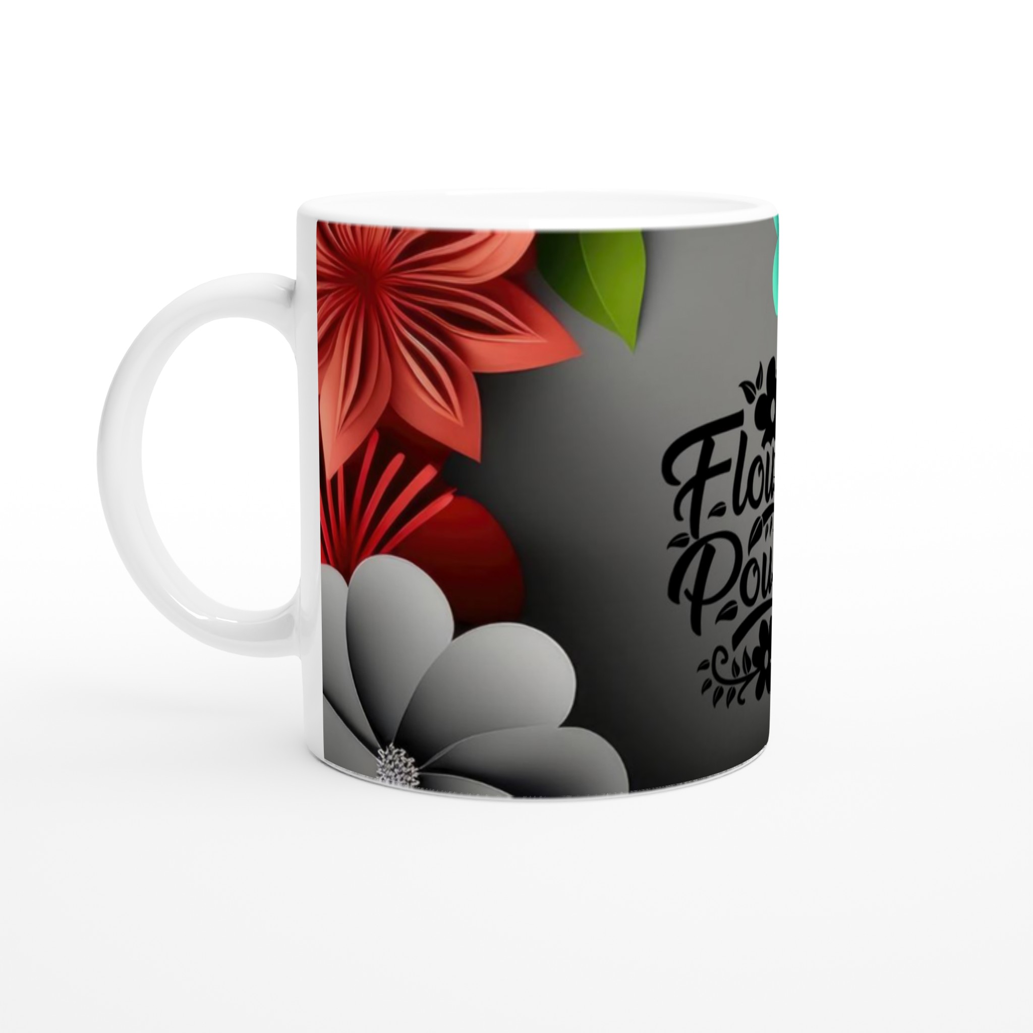 Vit 11oz keramisk mugg med blomsterkraft – välj din favoritfärg bland sju keramiska nyanser 1 f3a60e0c-343a-4952-add7-1784b5160fe2