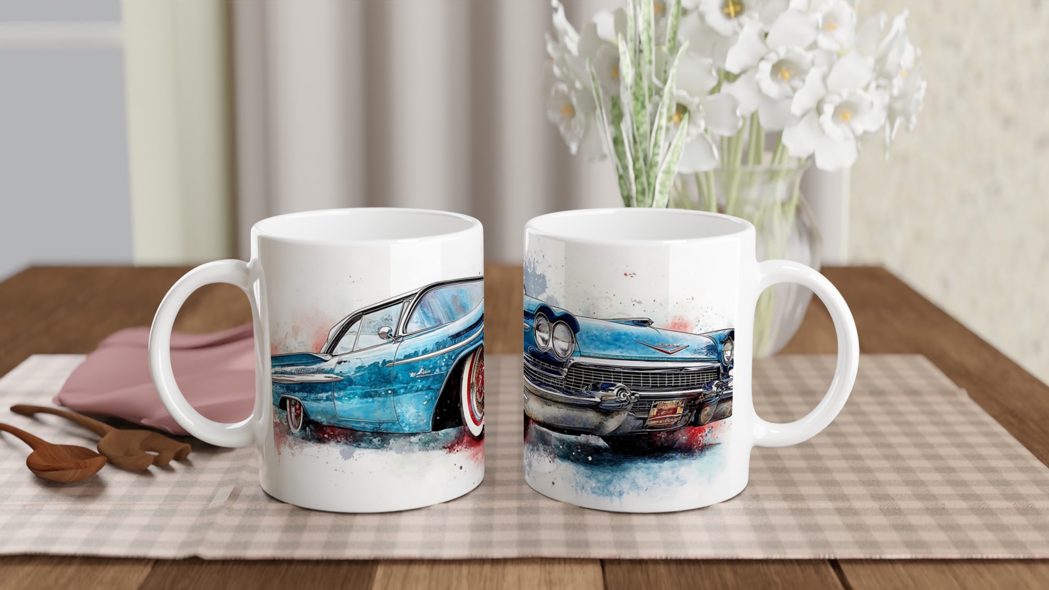 Klassisk Cadillac Vattenfärgsmugg – 11oz Keramikmugg i Vintage Amerikansk Bildesign 10 f3d58aff-9397-494f-83ec-bb2b3098add3