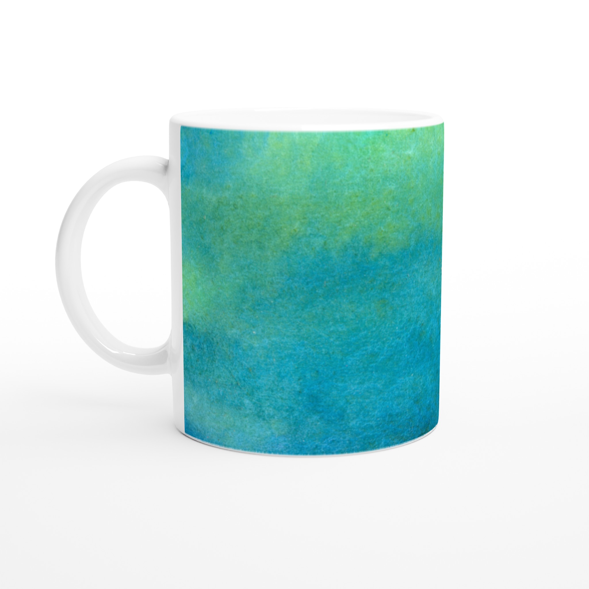 Vit 11oz keramisk mugg med levande blå och gröna akvarelltoner – välj din favoritfärg 1 f3eb7d28-19cd-42ae-a876-7c421e235a75