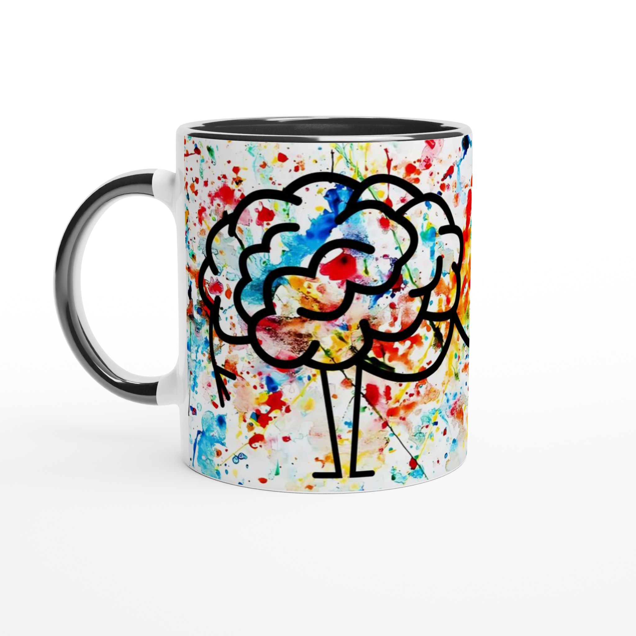 Vit 11oz keramisk mugg med färgsprakande kreativt hjärta & hjärna-motiv i flera färger 4 f3f33f28-90f7-4257-8b1f-cc48c94e65d0