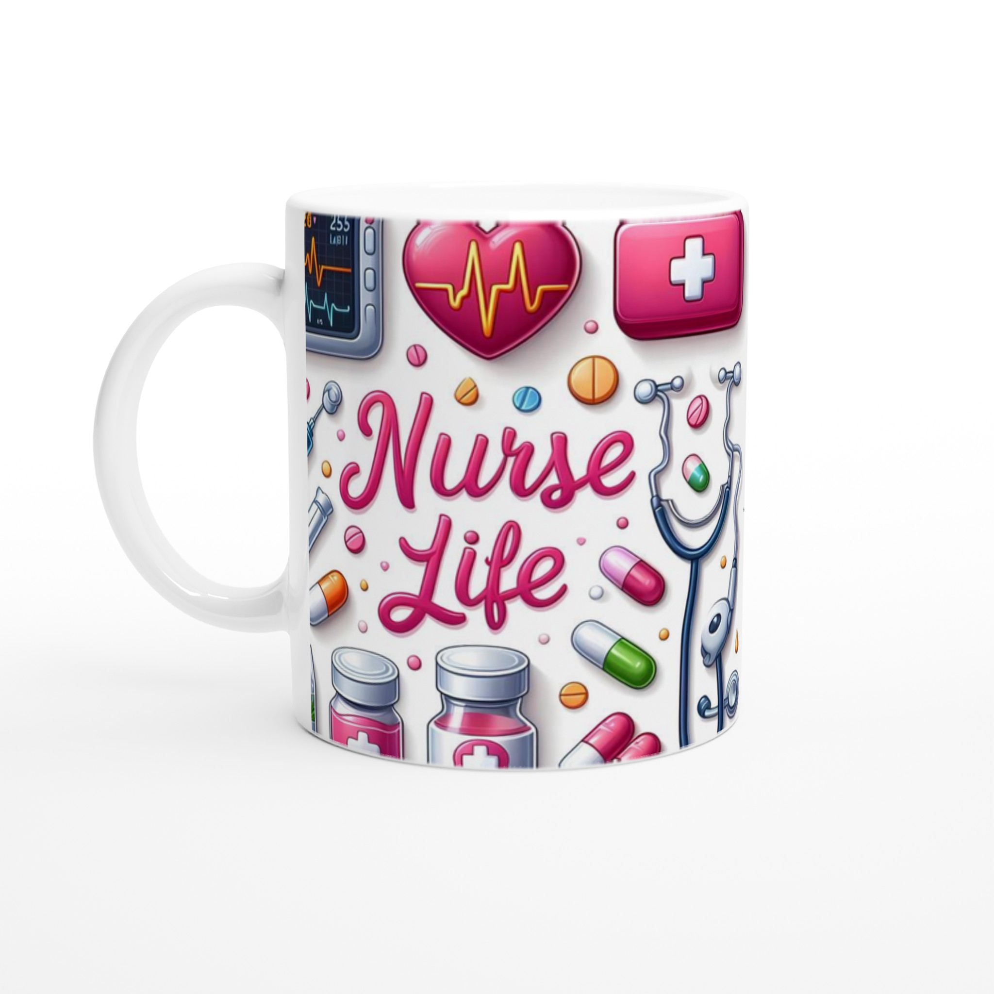 Vit 11oz Keramisk Mugg med 'Nurse Life' Design – Välj Bland Sju Färgstarka Keramiknyanser 1 f434a5f2-1f05-4464-8f02-689112273f0a