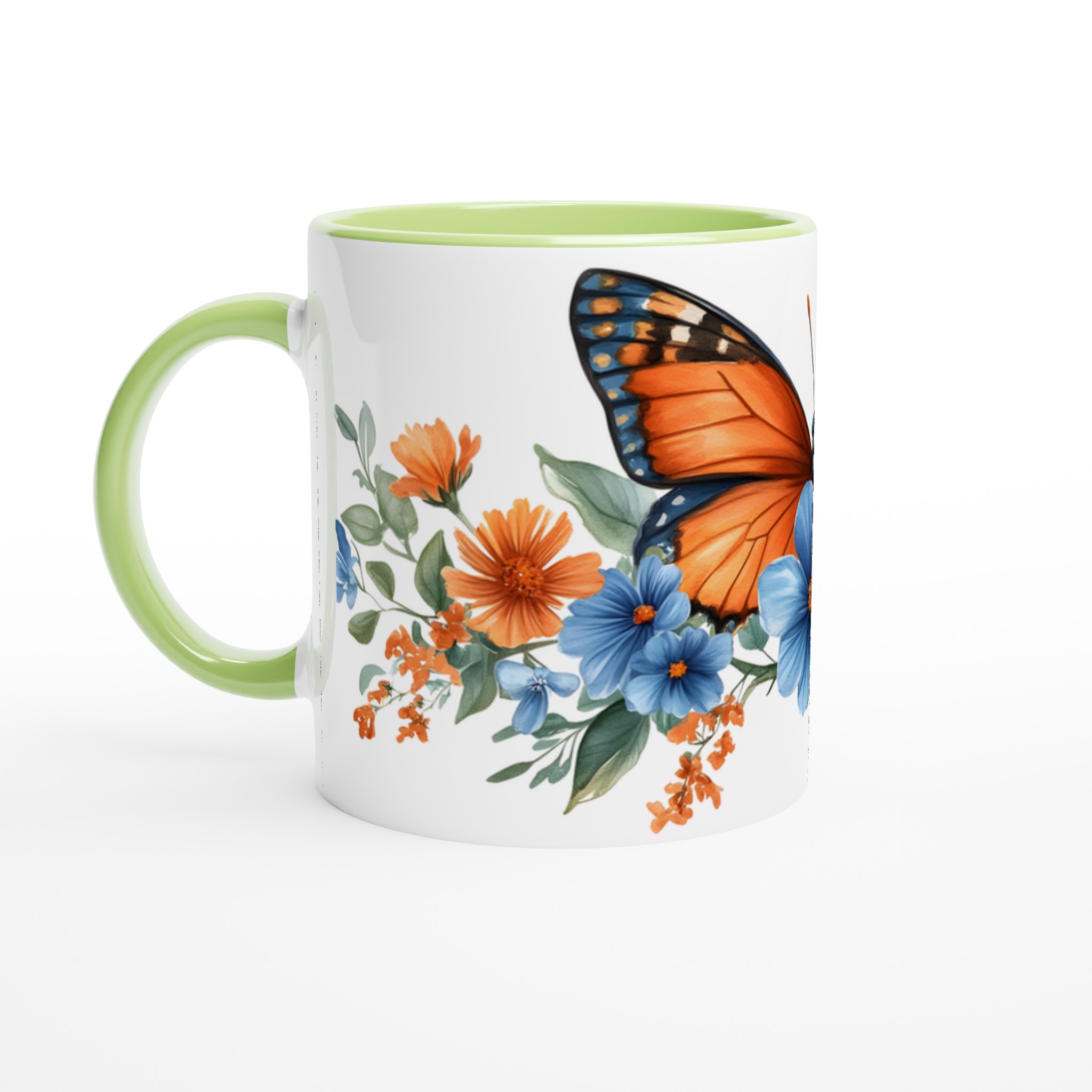 Fjärilsdröm Keramikmugg - Livfull Akvarelldesign med Blå & Orange Blommor – Välj Bland 7 Färger! 7 f454a9bc-4384-4a1b-8307-1c5790bd9a5b
