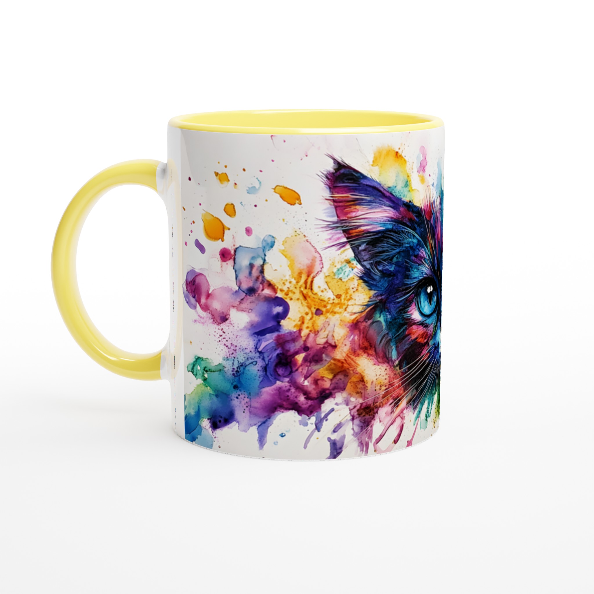 Färgsprakande Kattkonst Mugg - Unik Akvarell & Blomsterdesign - 11oz Premium Keramikmugg i Valfri Färg 3 f4724198-37af-470b-8f18-c9bf5ab80ab4