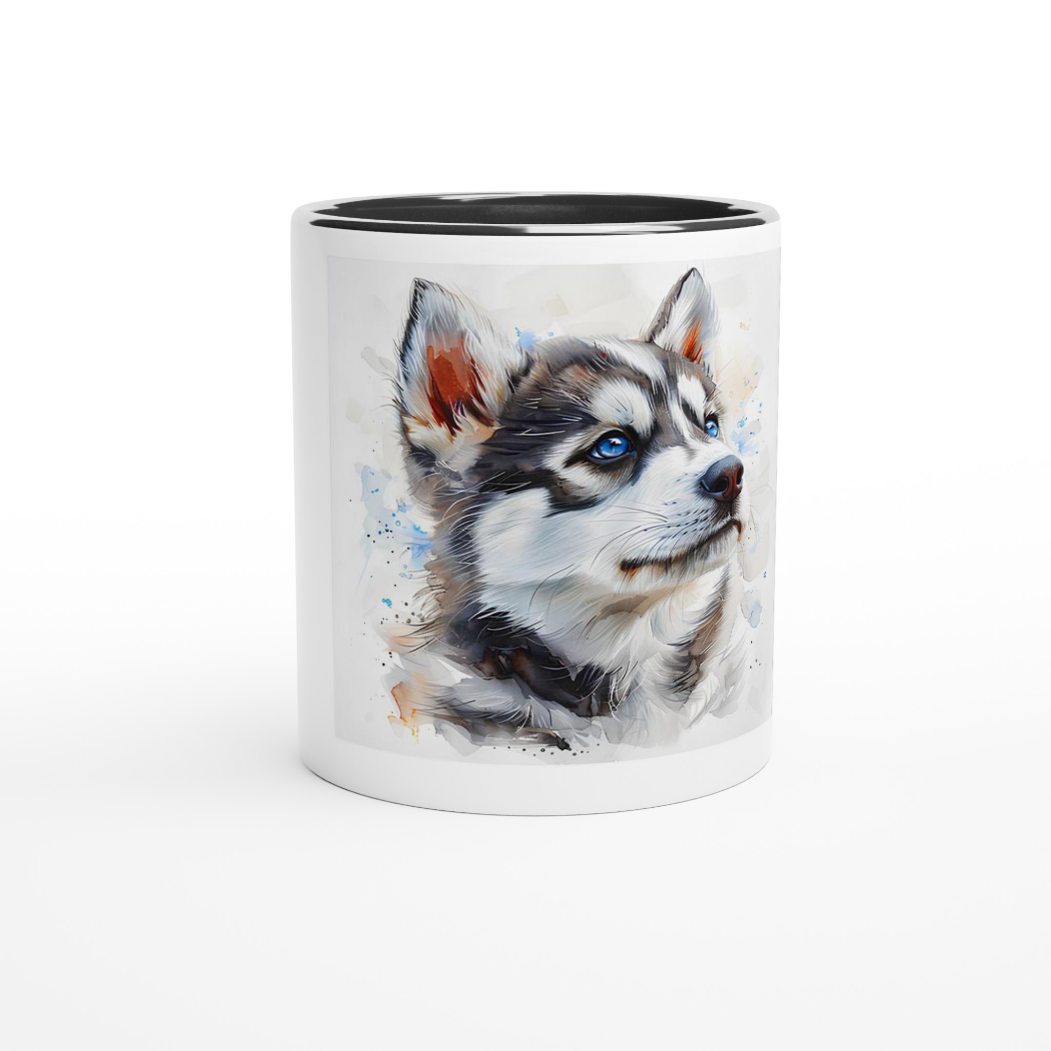 Vacker Husky Valp Akvarell Keramikmugg – Färgad insida & handtag i ditt val av 6 nyanser 6 f483954a-c4e8-4116-bee3-1500d4e1d384