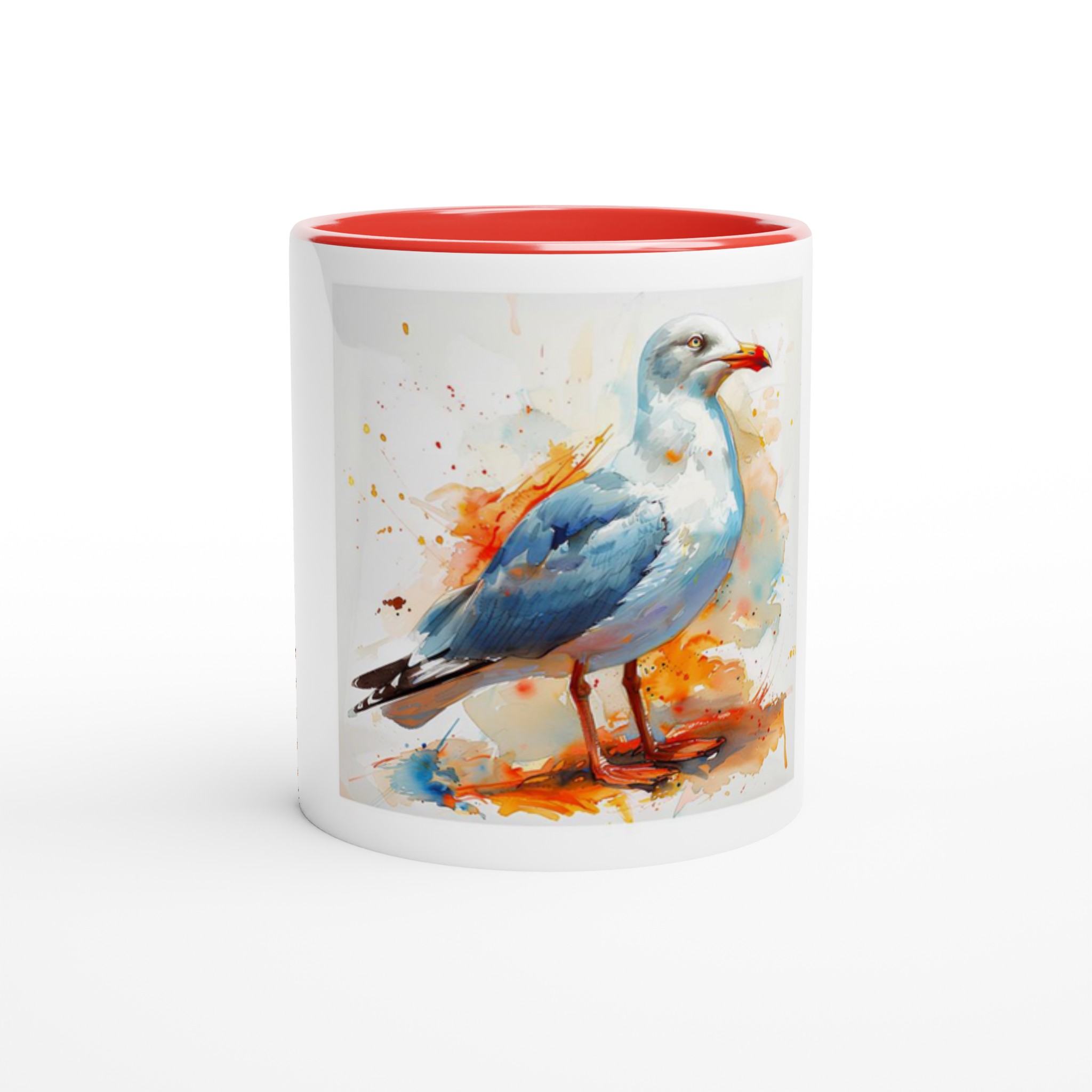 Akvarell Mås Keramisk Mugg – Färgglad Havsinspirerad Kaffekopp med 6 Valfria Innerfärger 2 f4930581-69c3-483f-9553-4e687ef13307