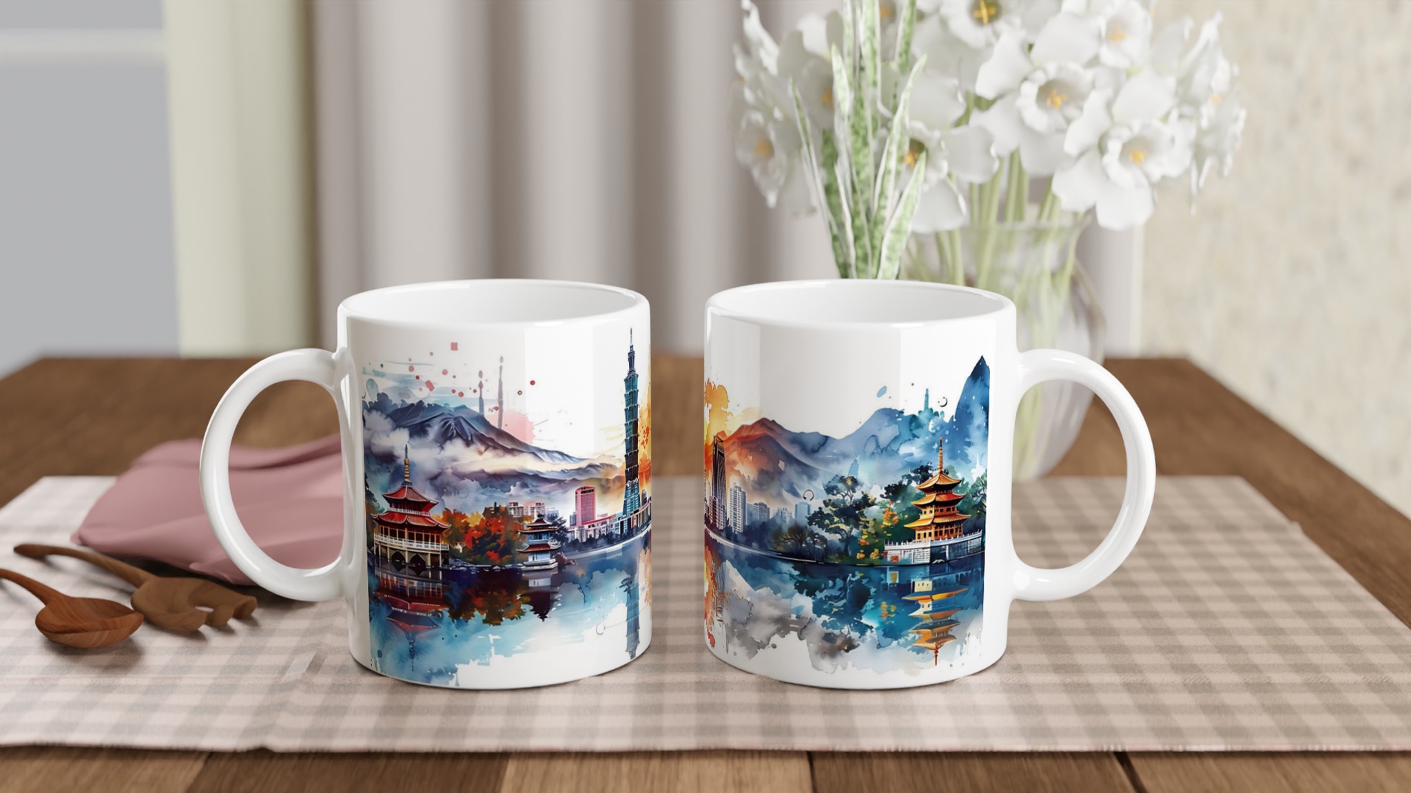 Taipei Watercolour Cityscape Mugg – 11 oz premium keramikmugg i ditt val av 7 färger 10 f4e1d7c3-5a5b-44e8-b319-680092145c1b
