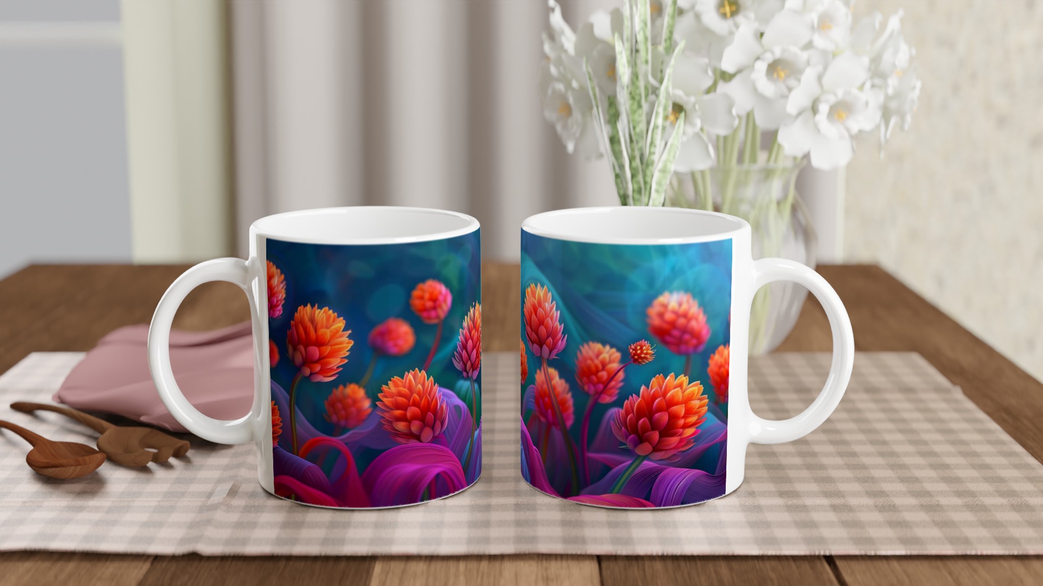 Abstrakt Blomstermugg: Levande Orange & Magenta i 11oz Keramik – Välj Din Färg! 10 f4f1071e-c738-4abf-85ec-39499fd0e717