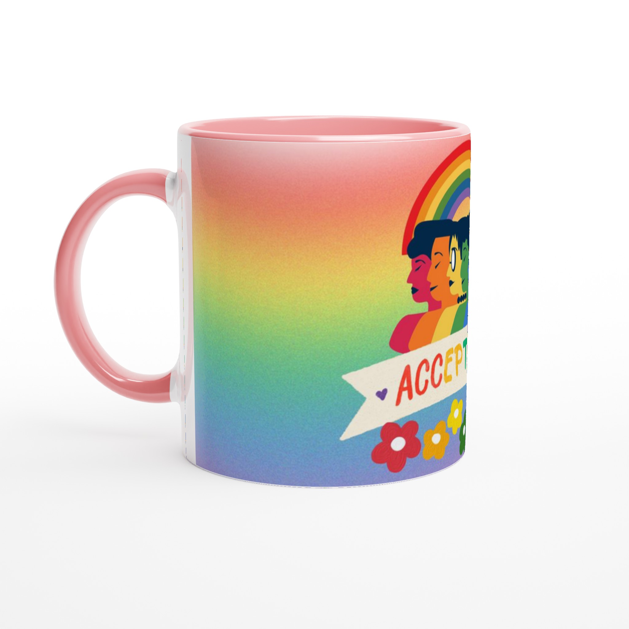 Vit 11oz keramisk mugg med colorfullt Acceptansmotiv – välj bland sju livfulla keramiska färger 6 f531b83c-ba25-418b-af8c-60c0c21523a6