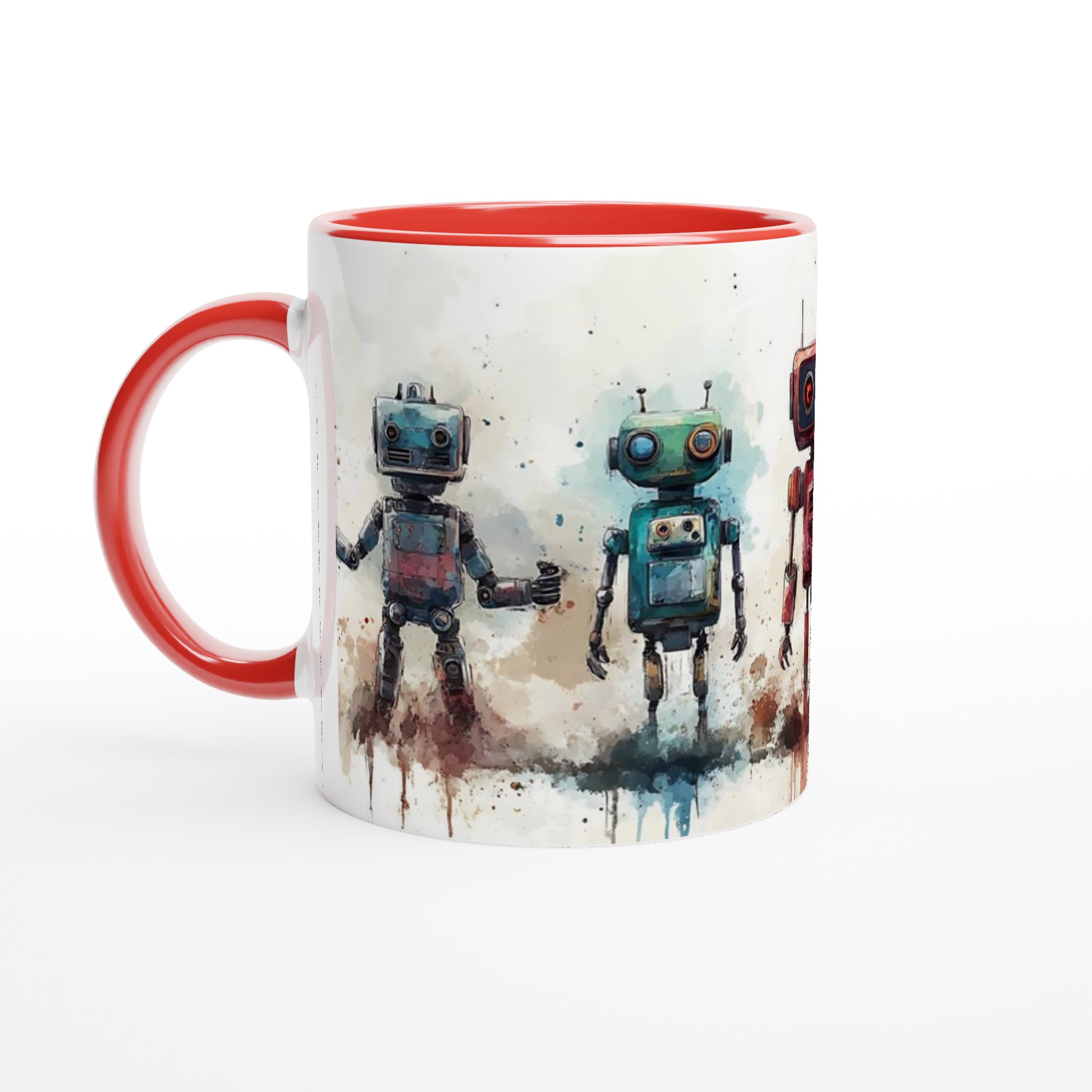 Retro Robot Vänner 11oz Keramikmugg – Konstnärlig Akvarell Design i Flera Färger 5 f56f494f-9753-4f93-978b-65eaf10aae30