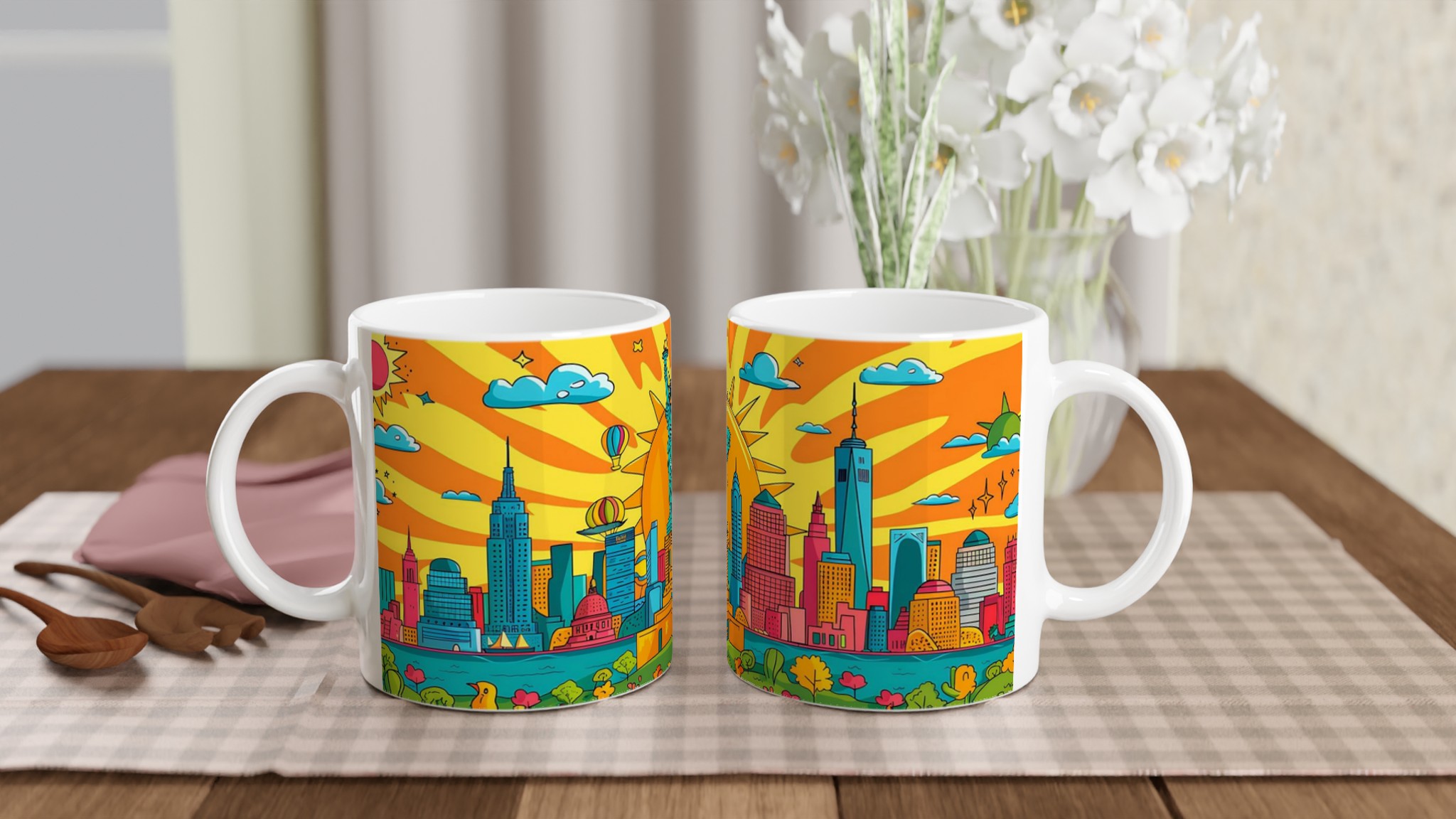 New York City Pop Art Mugg – Livlig skylineskildring för färgstarka morgnar, välj din keramiska färg! 10 f59a36b2-3724-4f0e-9586-b5322f2f737d