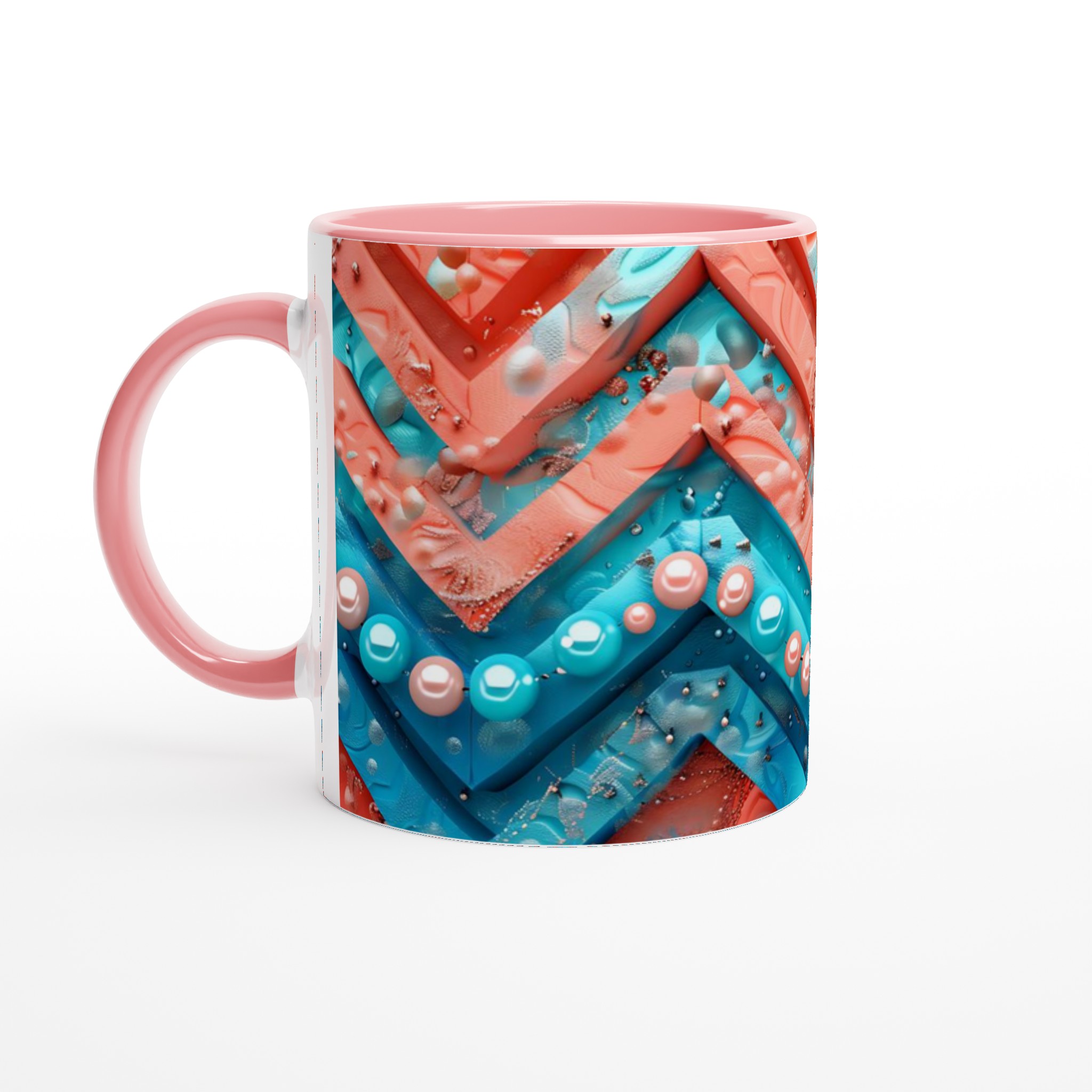 Vit 11oz keramisk mugg med livfullt abstrakt mönster i blått och korall – välj din favoritfärg 6 f5cfc0fb-d73e-4124-917d-3c41141d8c5e