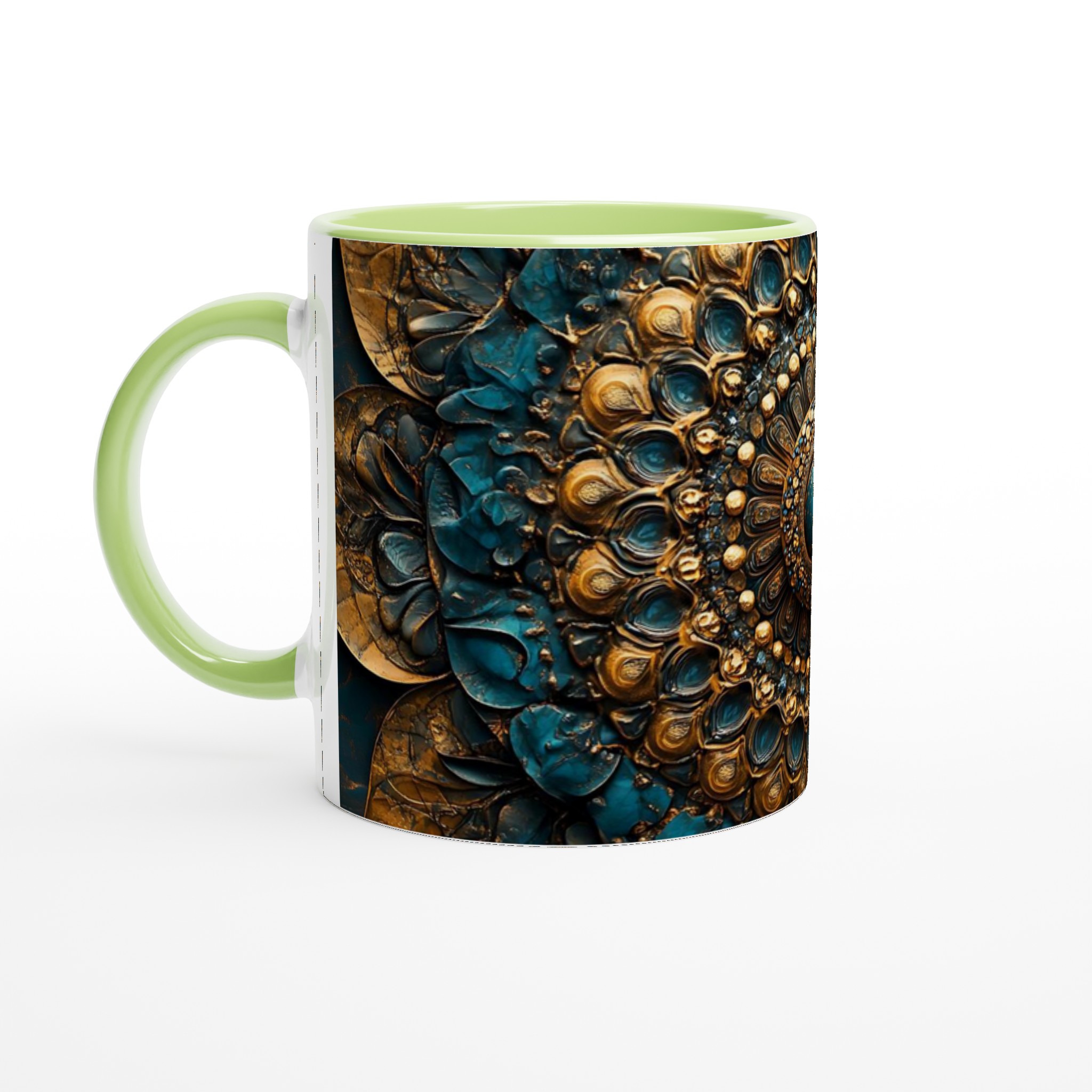 Mångfärgad 11oz Keramisk Mugg – Konstfull Mandala Design i Guld & Blått 7 f5d98946-de6c-4a6f-a3e6-7168444bf137