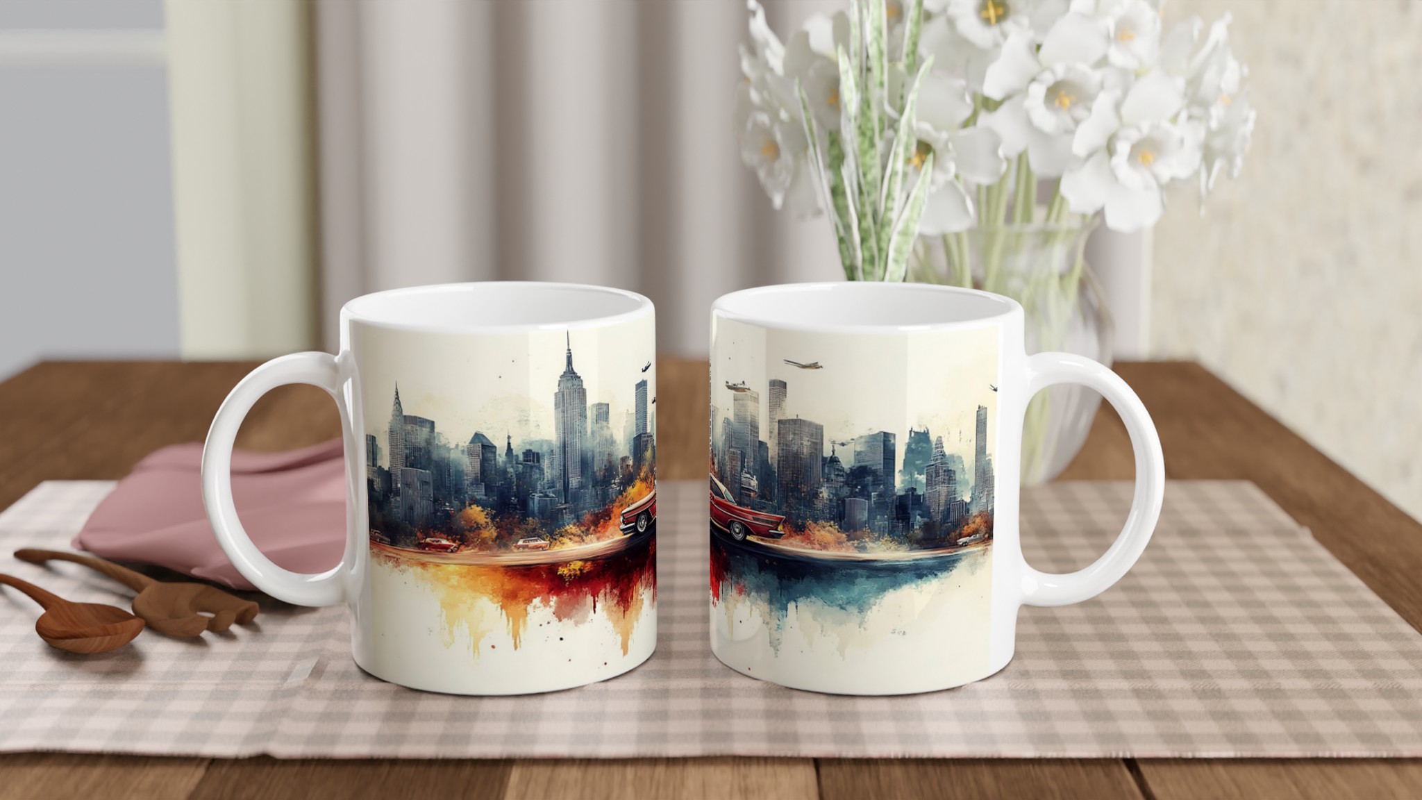 Retro Cityscape Drömmugg – 11 oz Keramisk Kaffemugg i ditt val av färg 11 f61b6215-a49d-443d-aa48-2681d42c1938