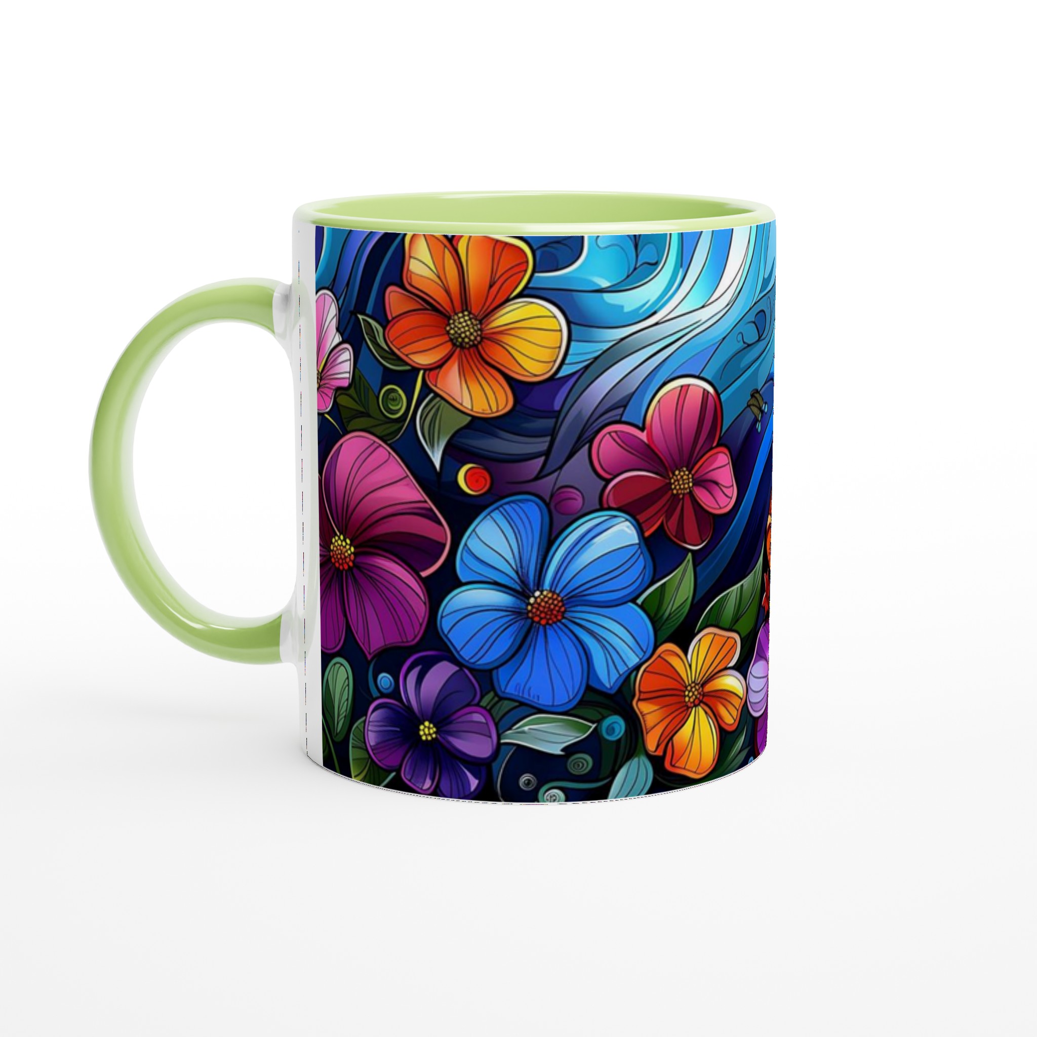 Mångfärgad Floral 11oz Keramikmugg - Lyxigt Tryck med Dina Valbara Färger! 7 f733180b-d7b5-4822-85bf-9d7087896aef