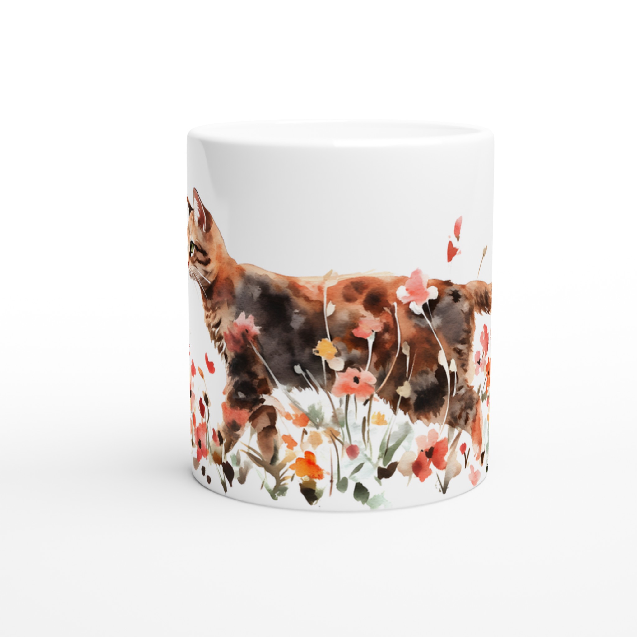 Katt bland Vildblommor Akvarellmugg – 11oz Keramikmugg i ditt val av 7 färger 8 f73347f7-ae59-4bd5-875b-1fe9ecc1eb7b