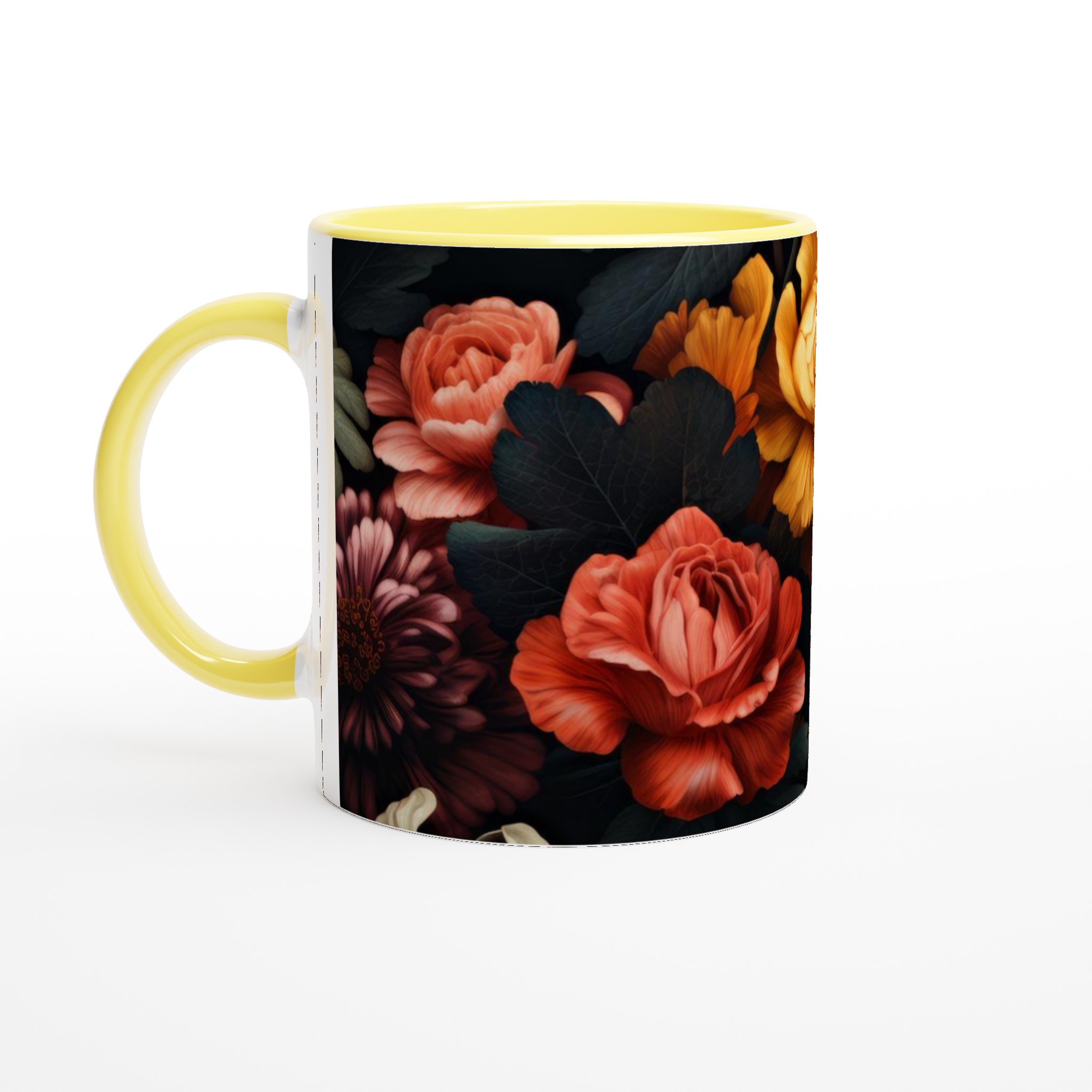 Vit 11oz keramisk mugg med djärva, blomsterinspirerade färger i din valda kulör 3 f7671361-a12e-4c2d-b3c9-190e18dc180f