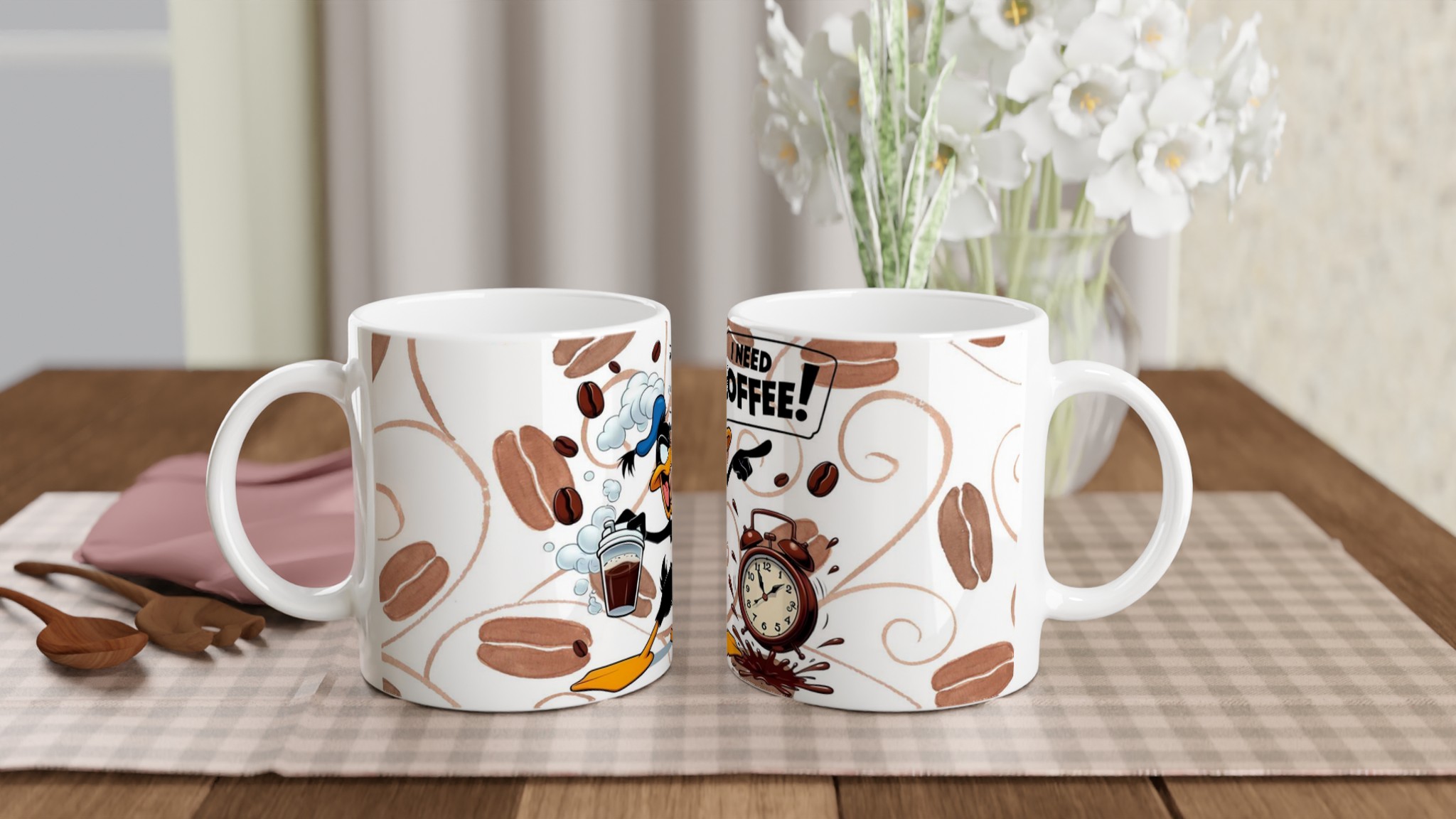 Vit 11oz keramikmugg med Daffy Duck och humoristiskt kaffemotiv – välj din favoritfärg 10 f7d0b4b3-0c7c-4e45-a35e-e53c3678581a